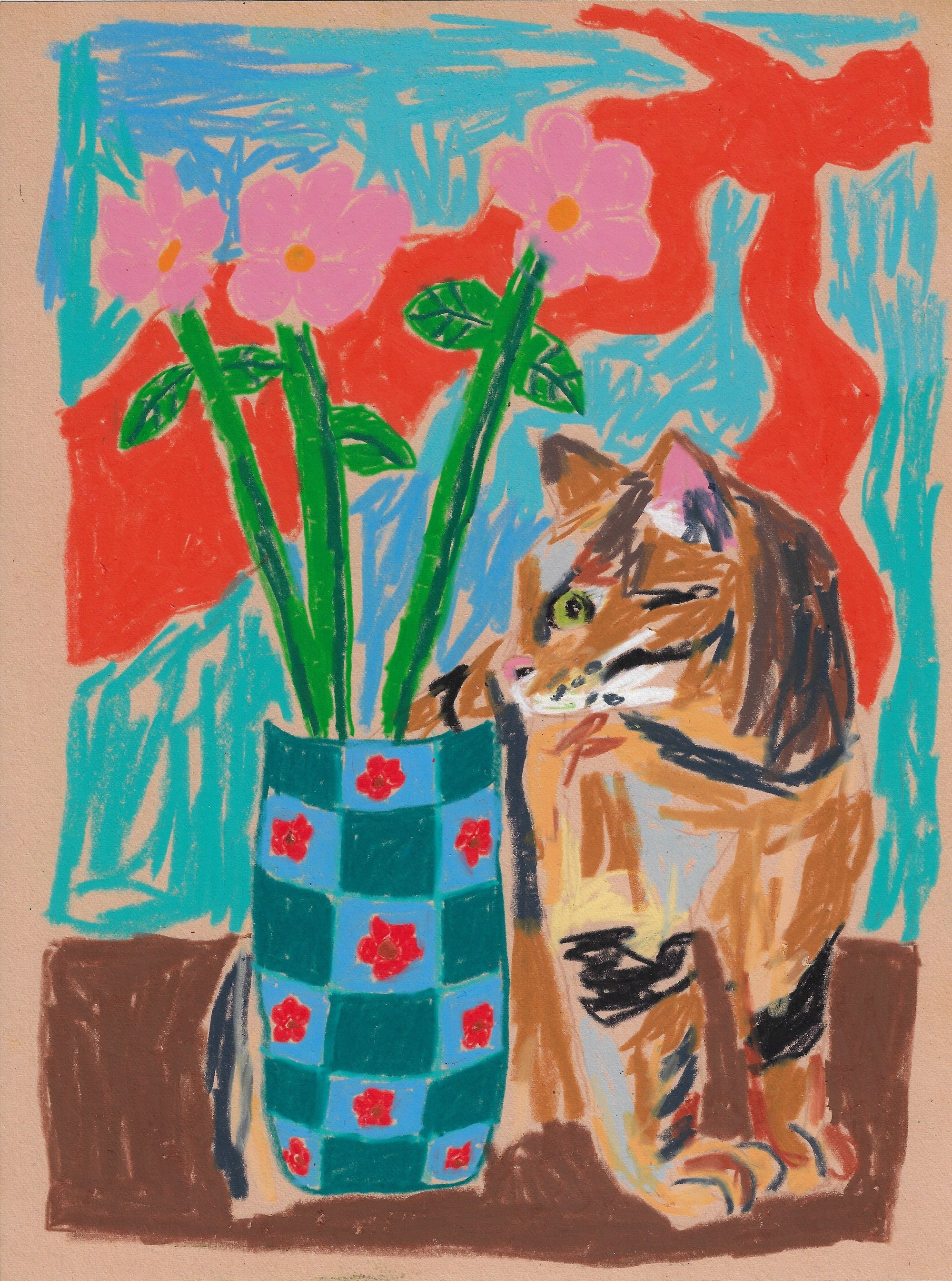 "Cat and Vase" - Noah Mackenzie Original Drawing 2025