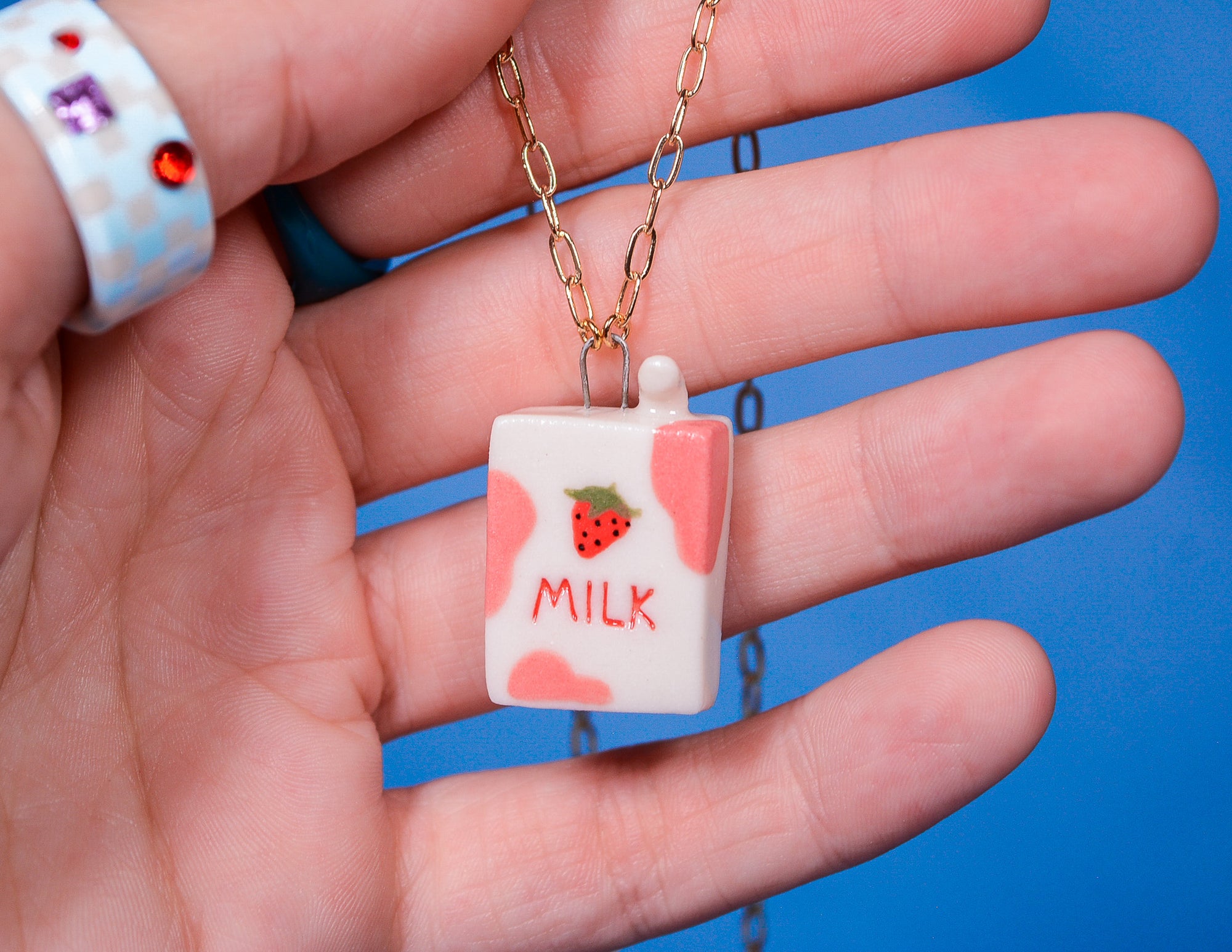 Strawberry Milk Box Necklace