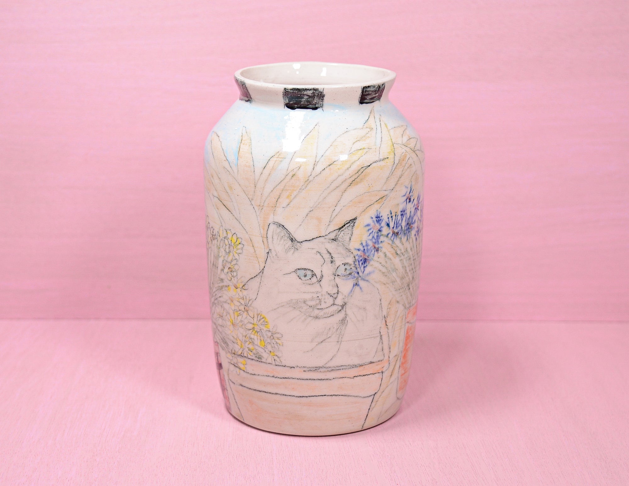 Cat in Planter Vase