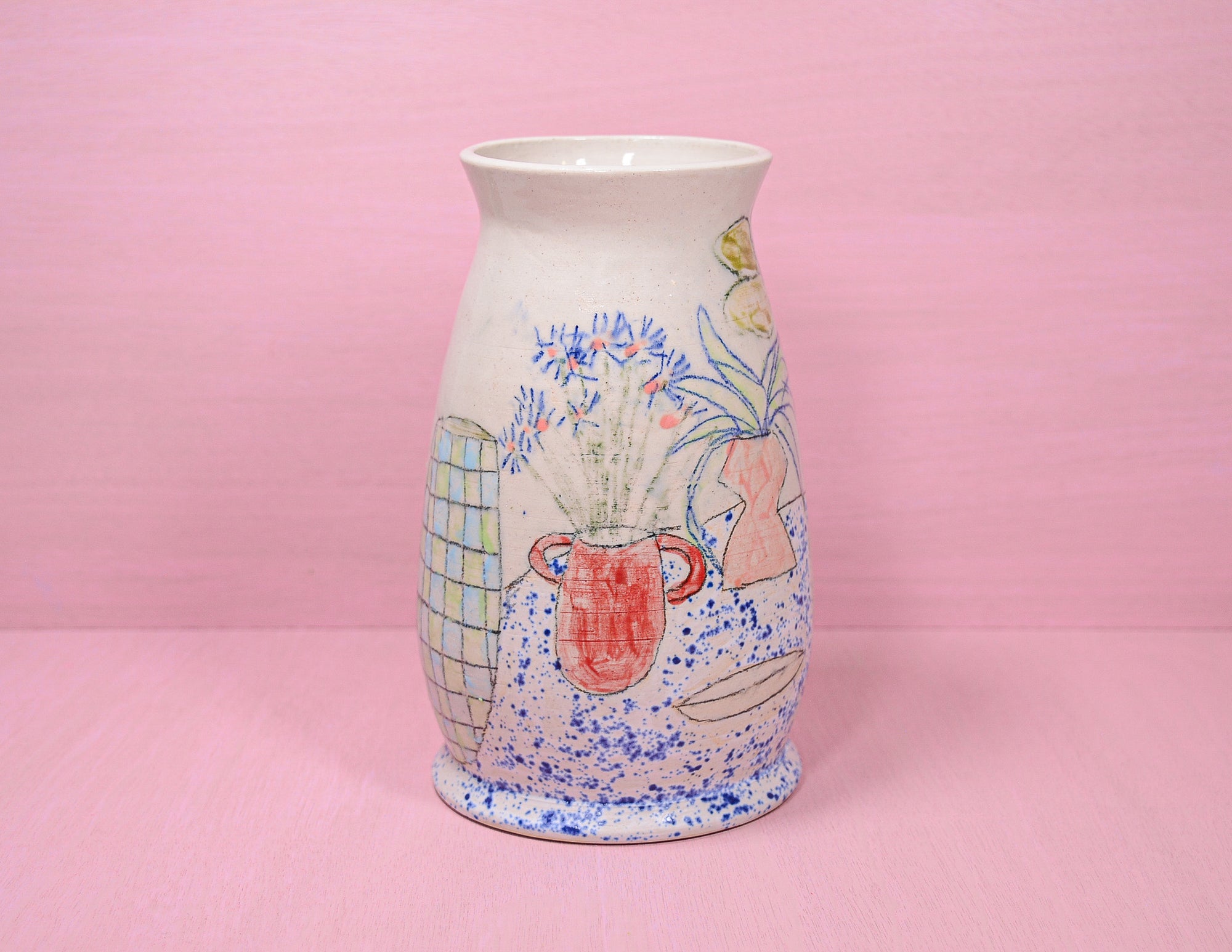 Still Life with Splatterware Counter Top Vase