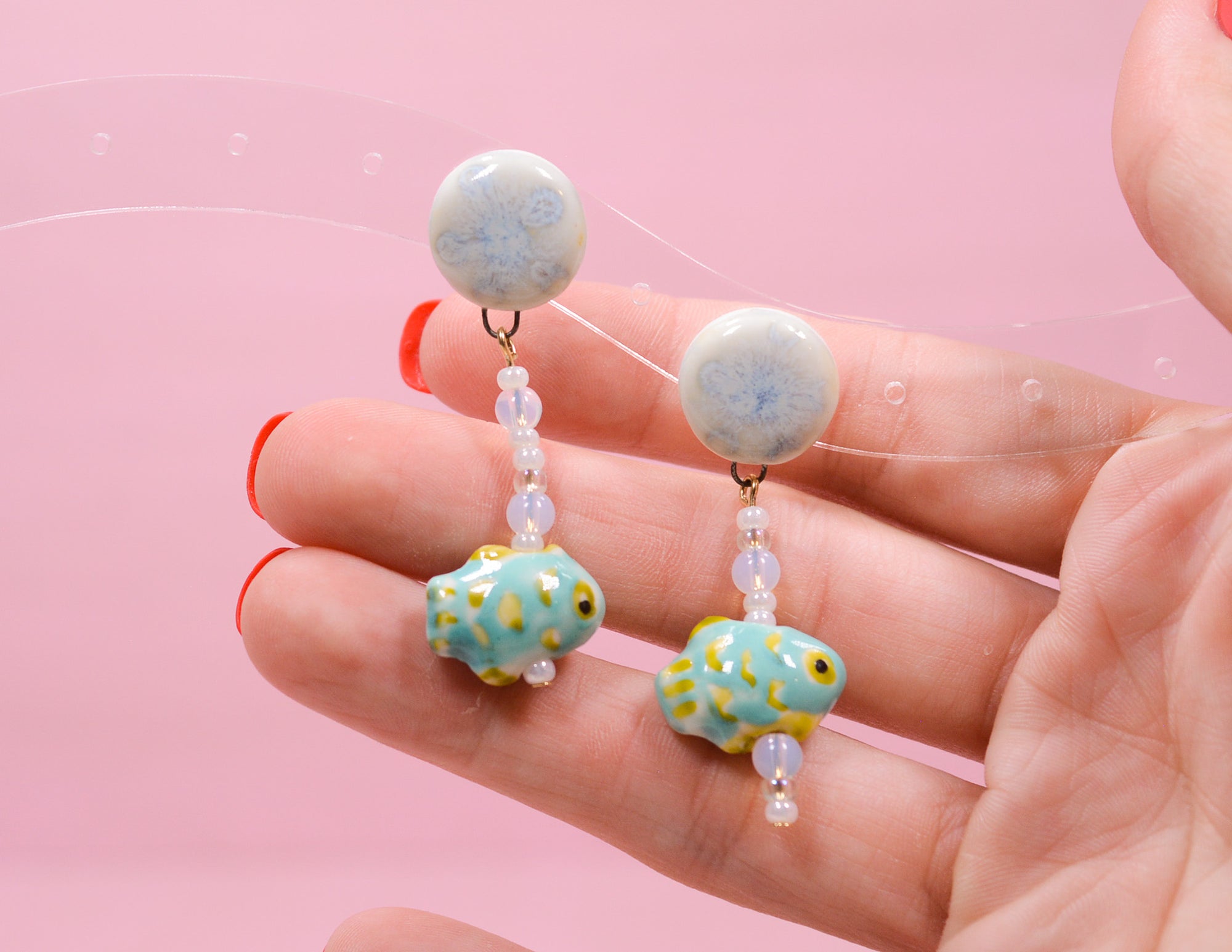 Blue Fish Bubble Earrings
