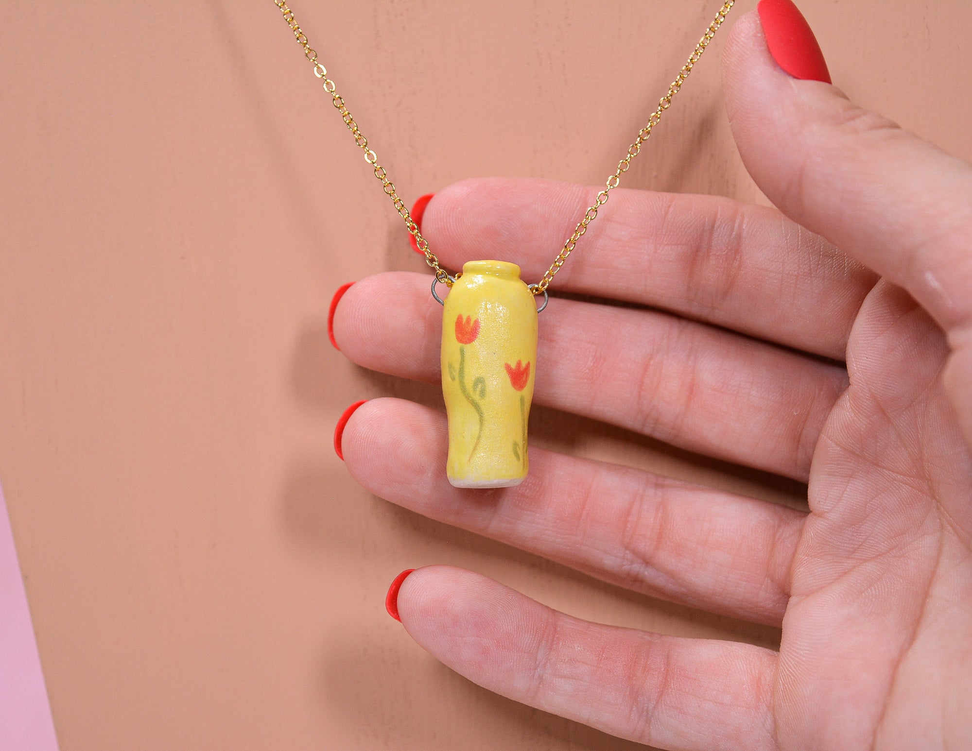 Yellow Vase with Tulips Necklace