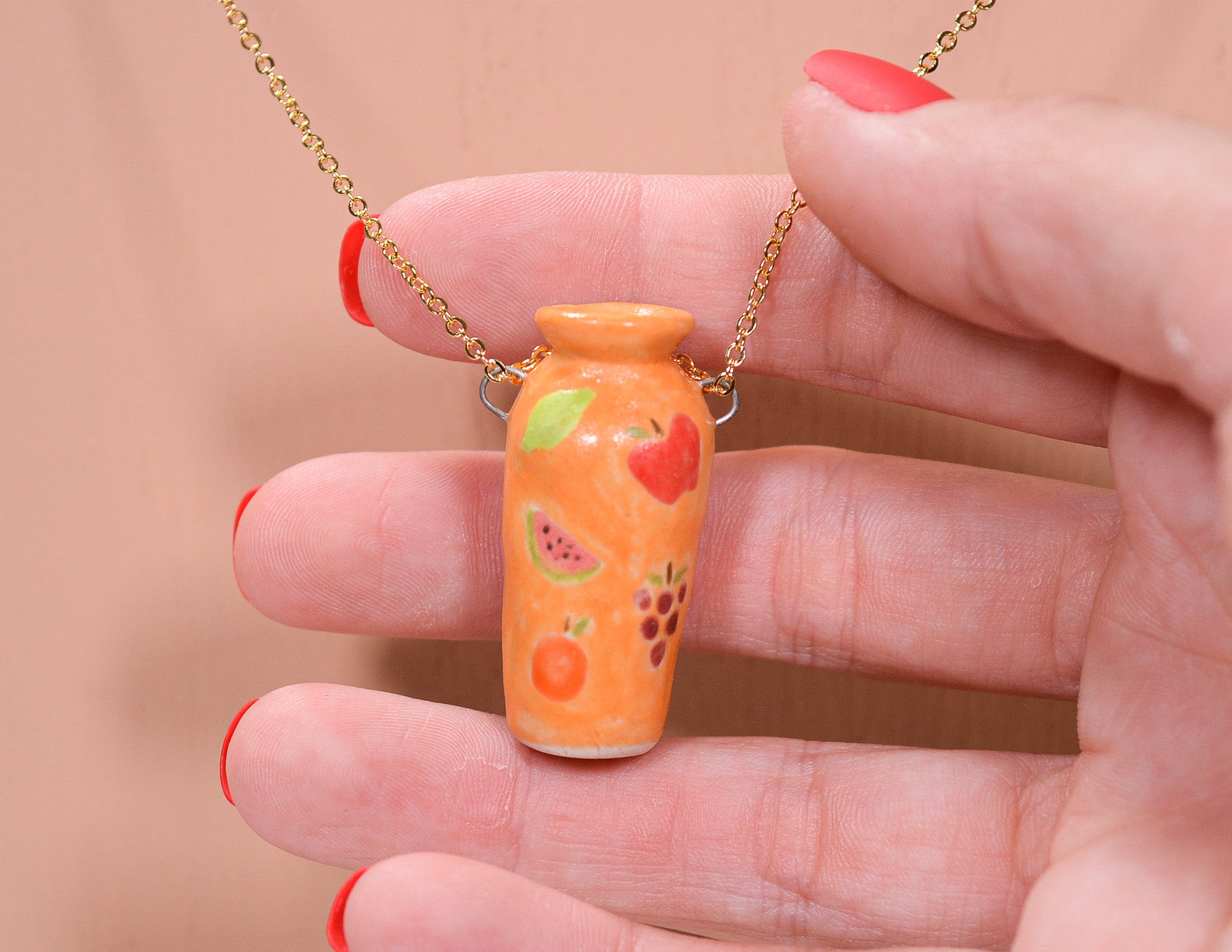 Orange Fruit Vase Necklace