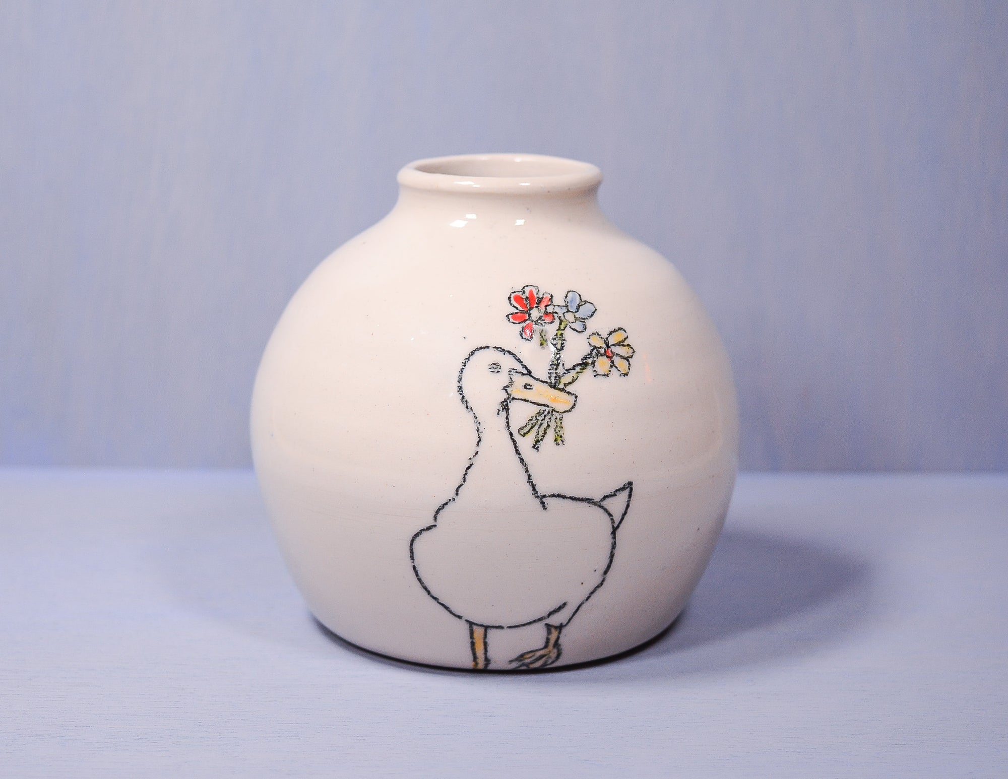 Duck with Flowers Moon Vase