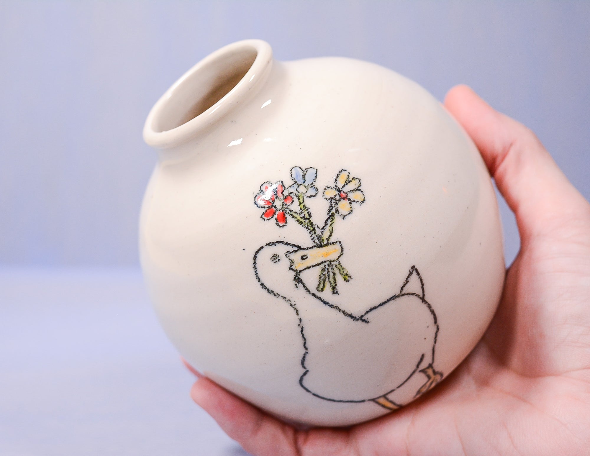 Duck with Flowers Moon Vase