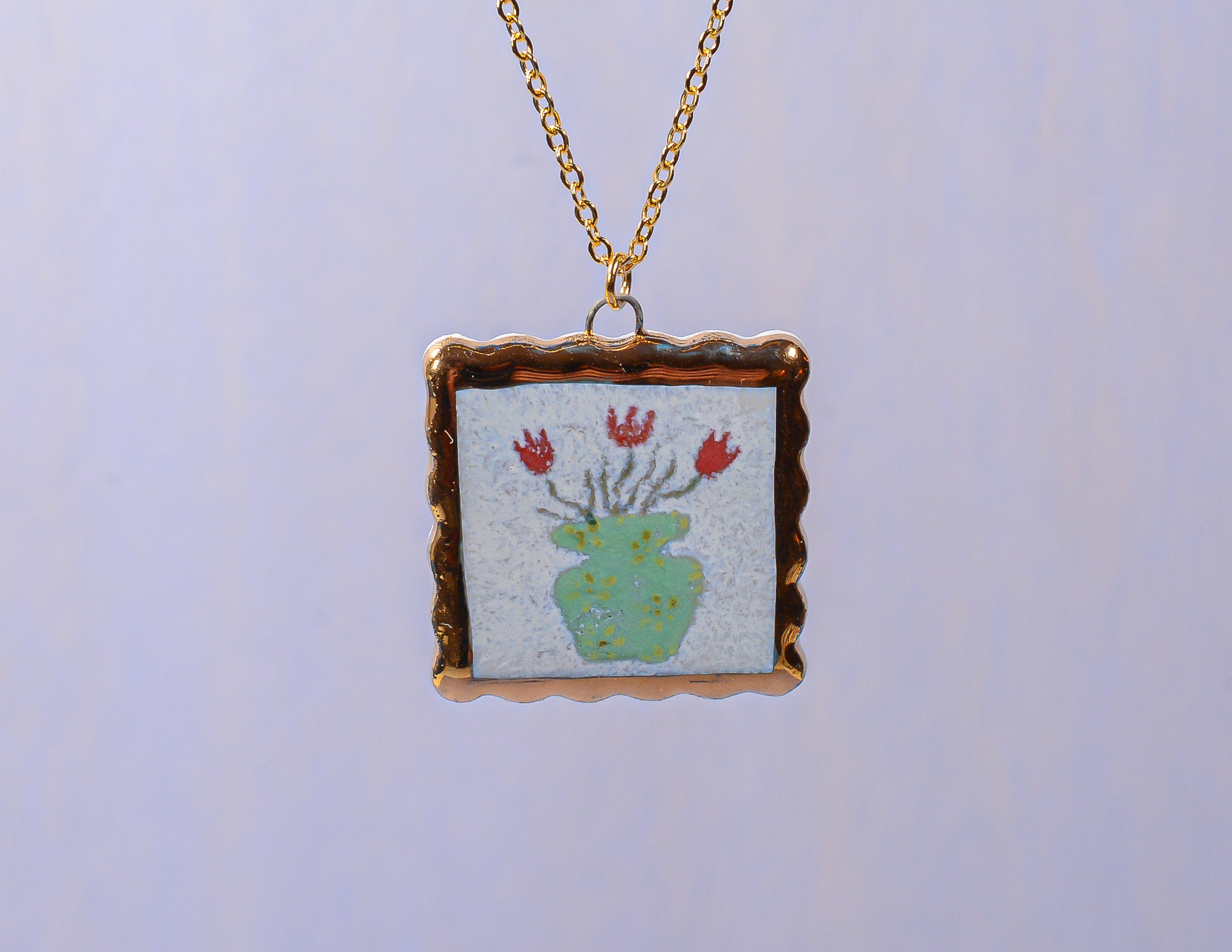 Vase of Tulips Painting Necklace