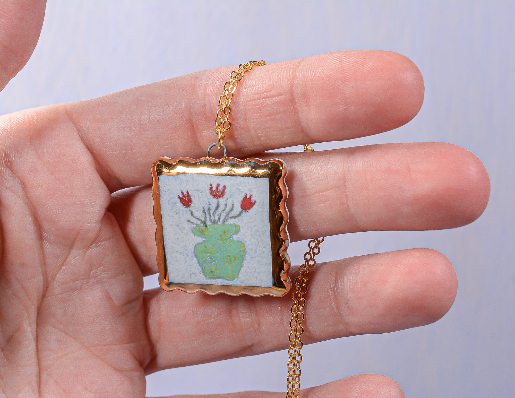 Vase of Tulips Painting Necklace