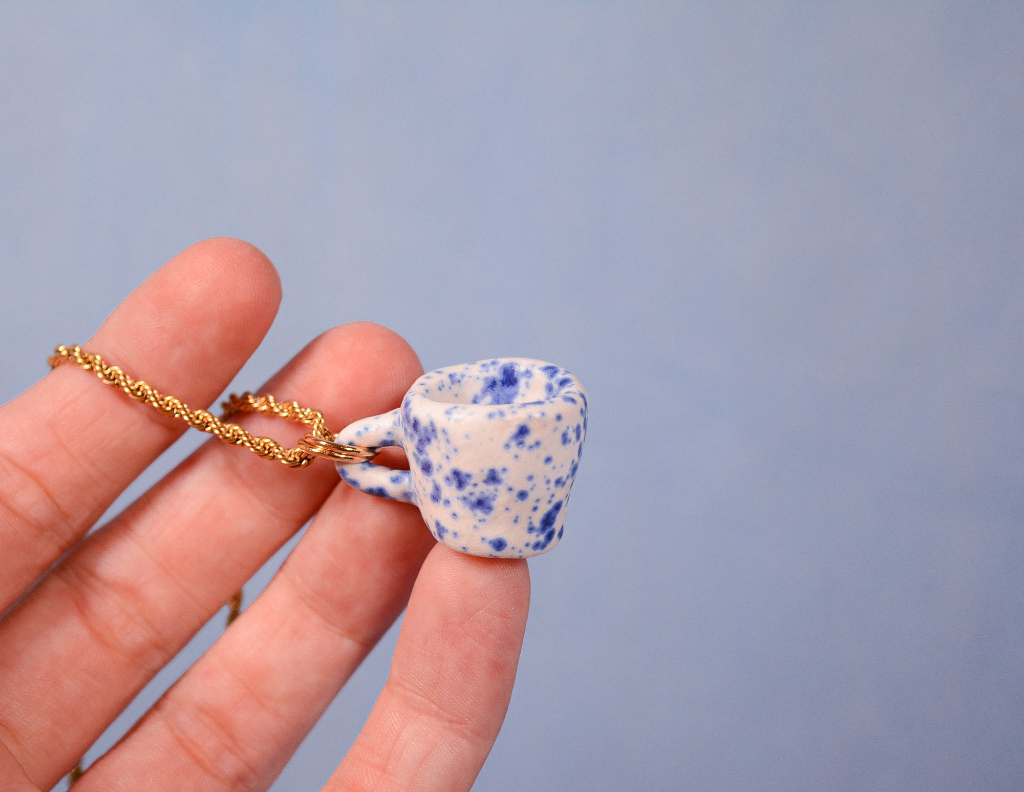 Blue Splatterware Mug Necklace