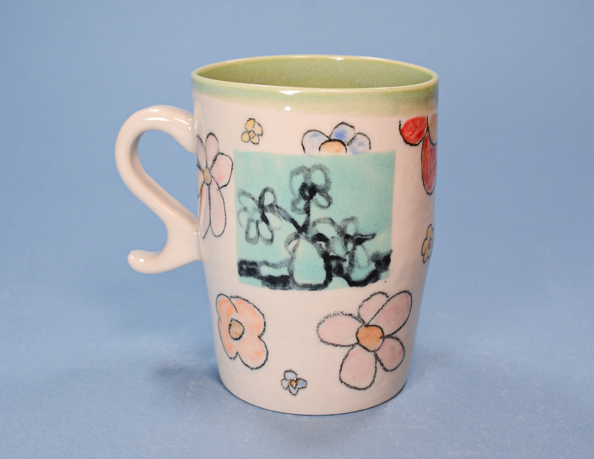 Teal Still Life and Flowers Mug