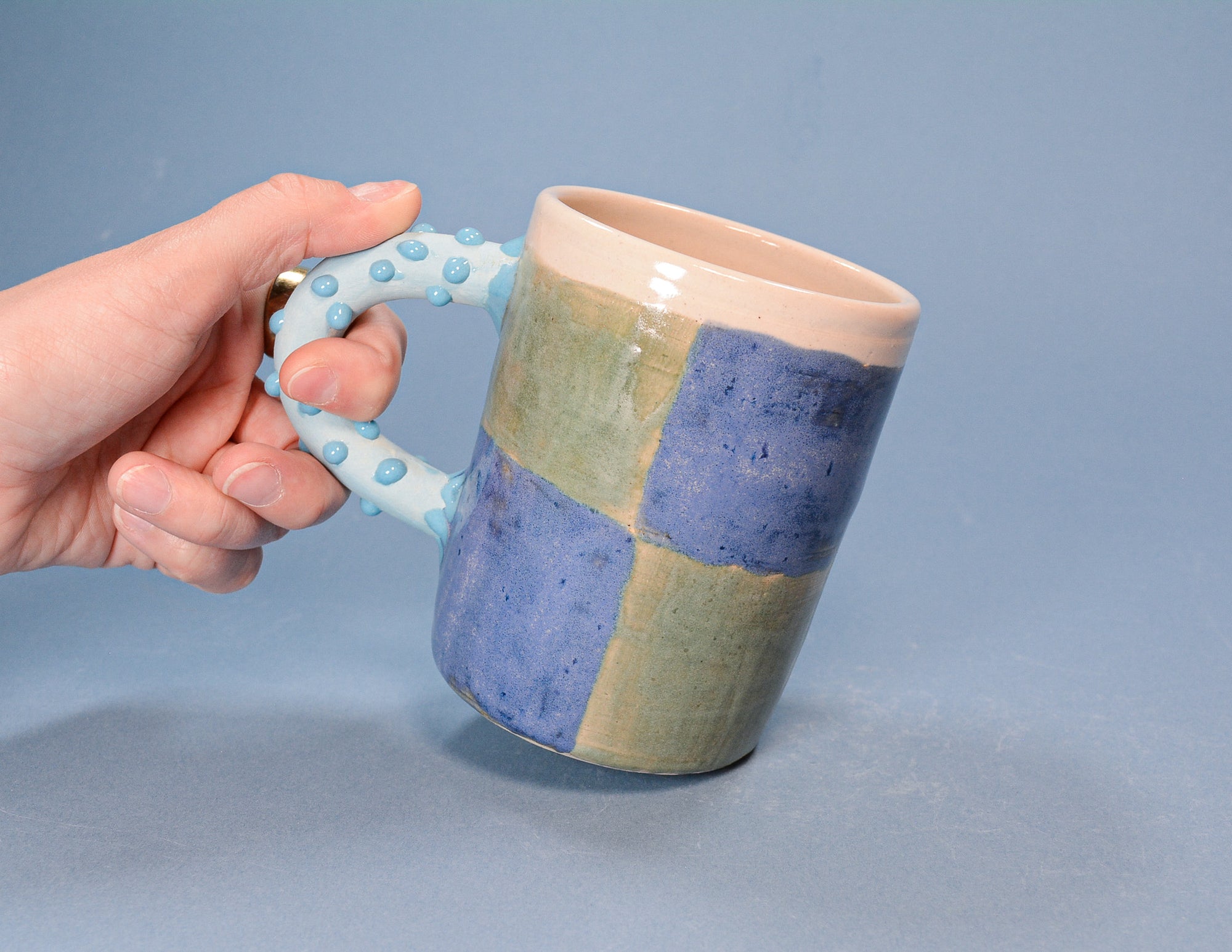 Blue + Green Checker Mug