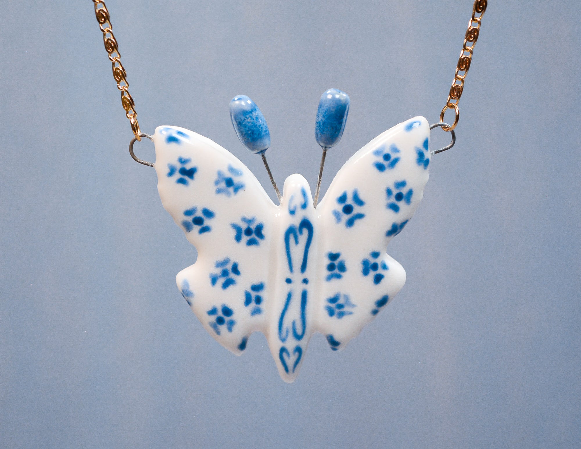 Delft Blue Butterfly Necklace