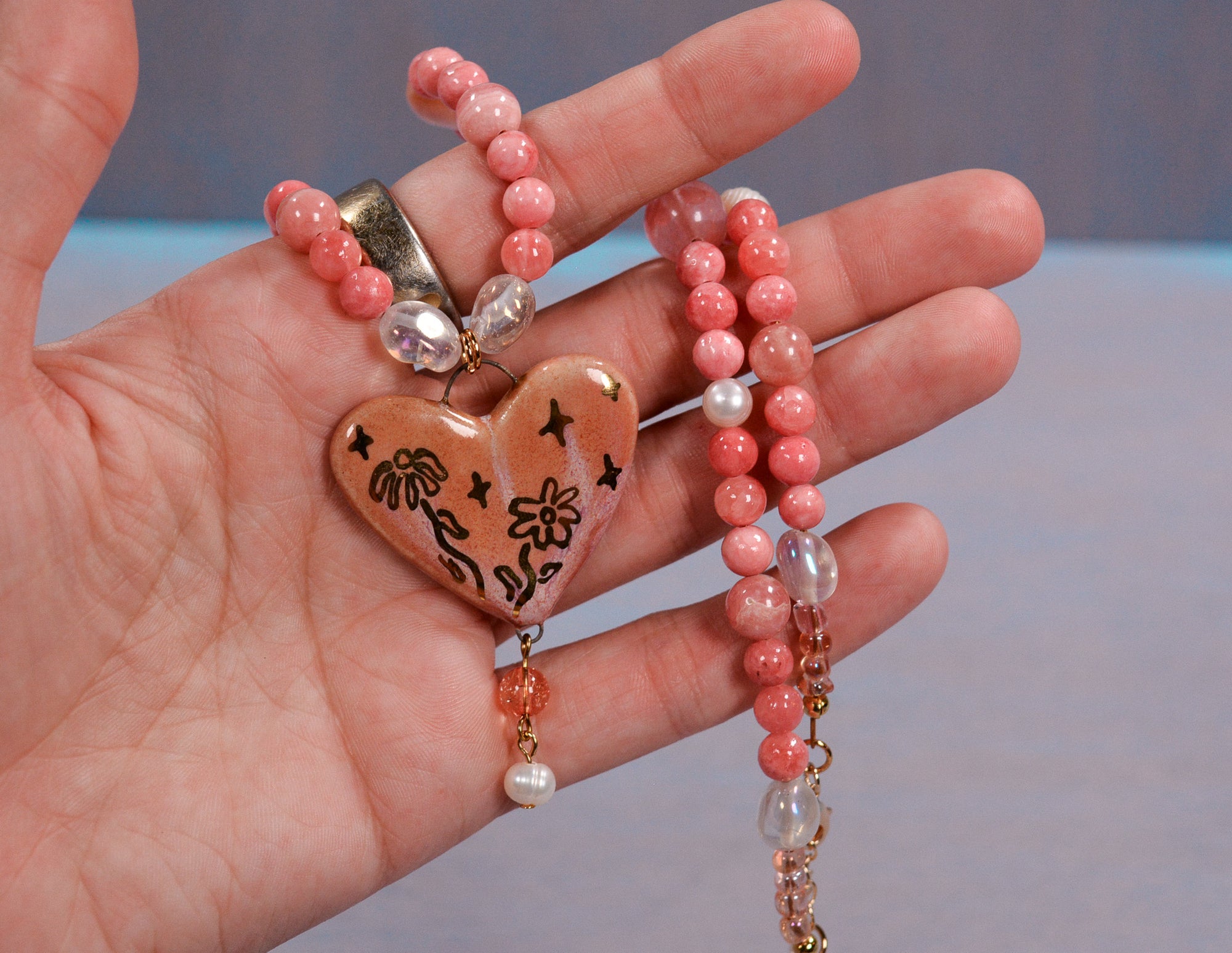 Pink Petunia Beaded Necklace