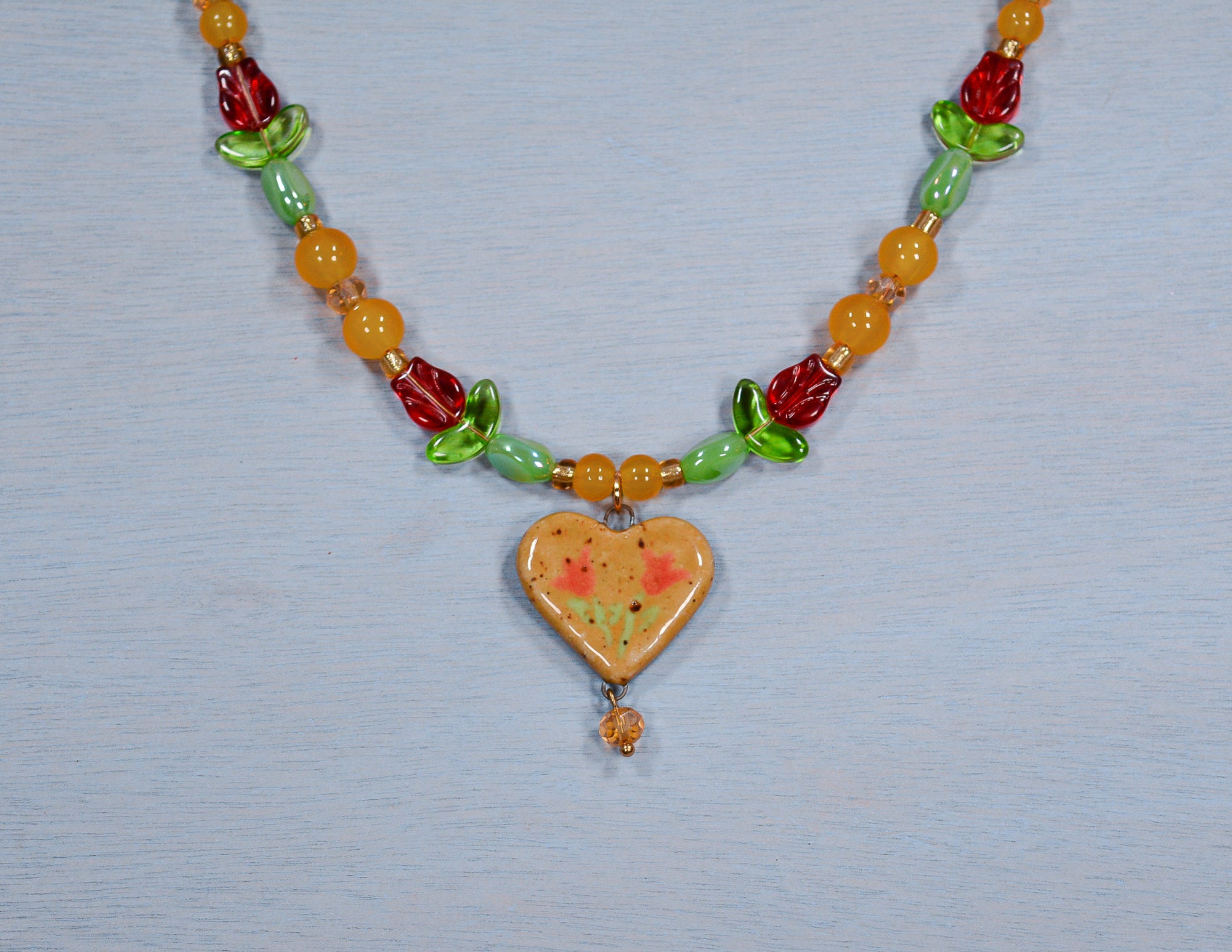 Lemon Tulip Beaded Necklace