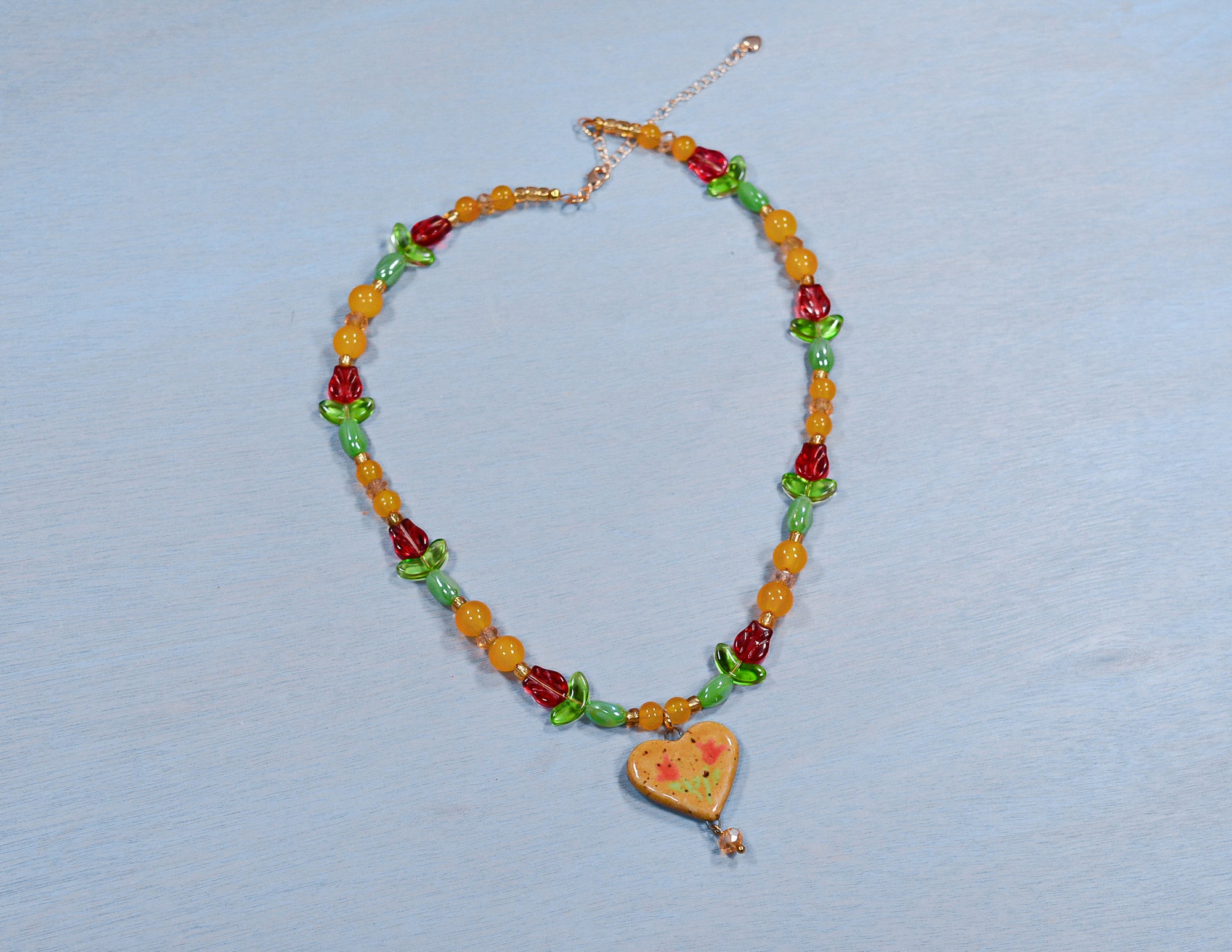 Lemon Tulip Beaded Necklace