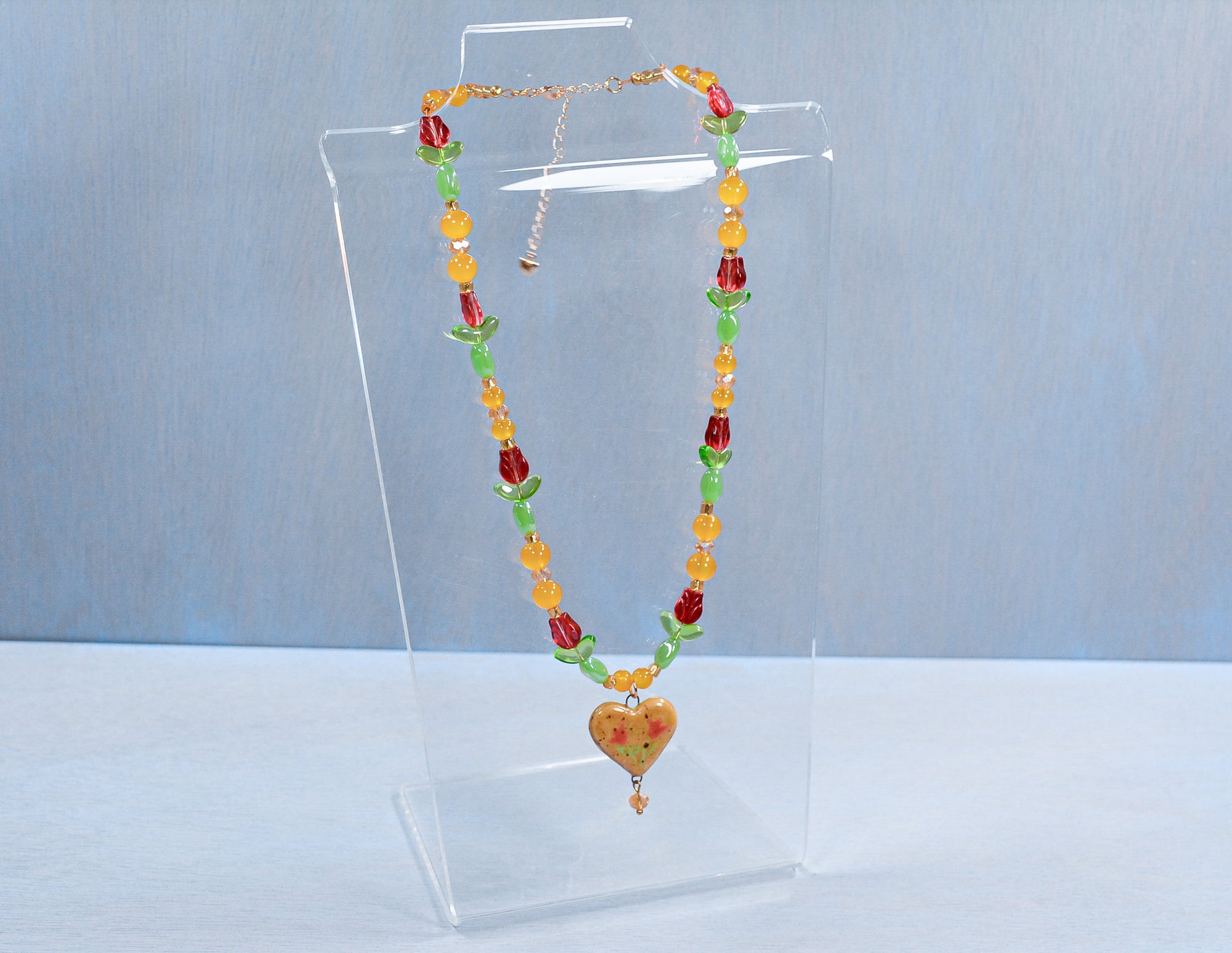 Lemon Tulip Beaded Necklace