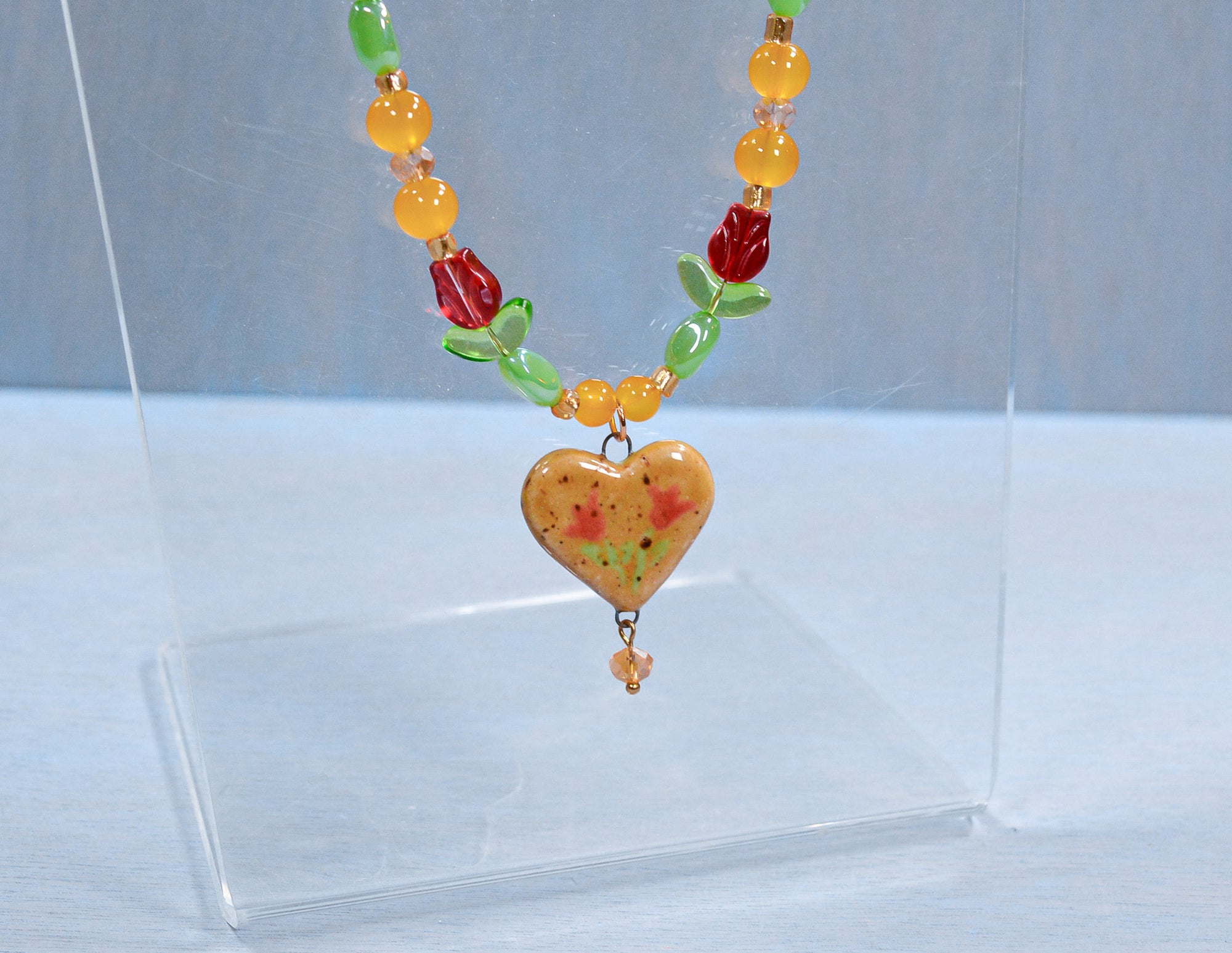 Lemon Tulip Beaded Necklace