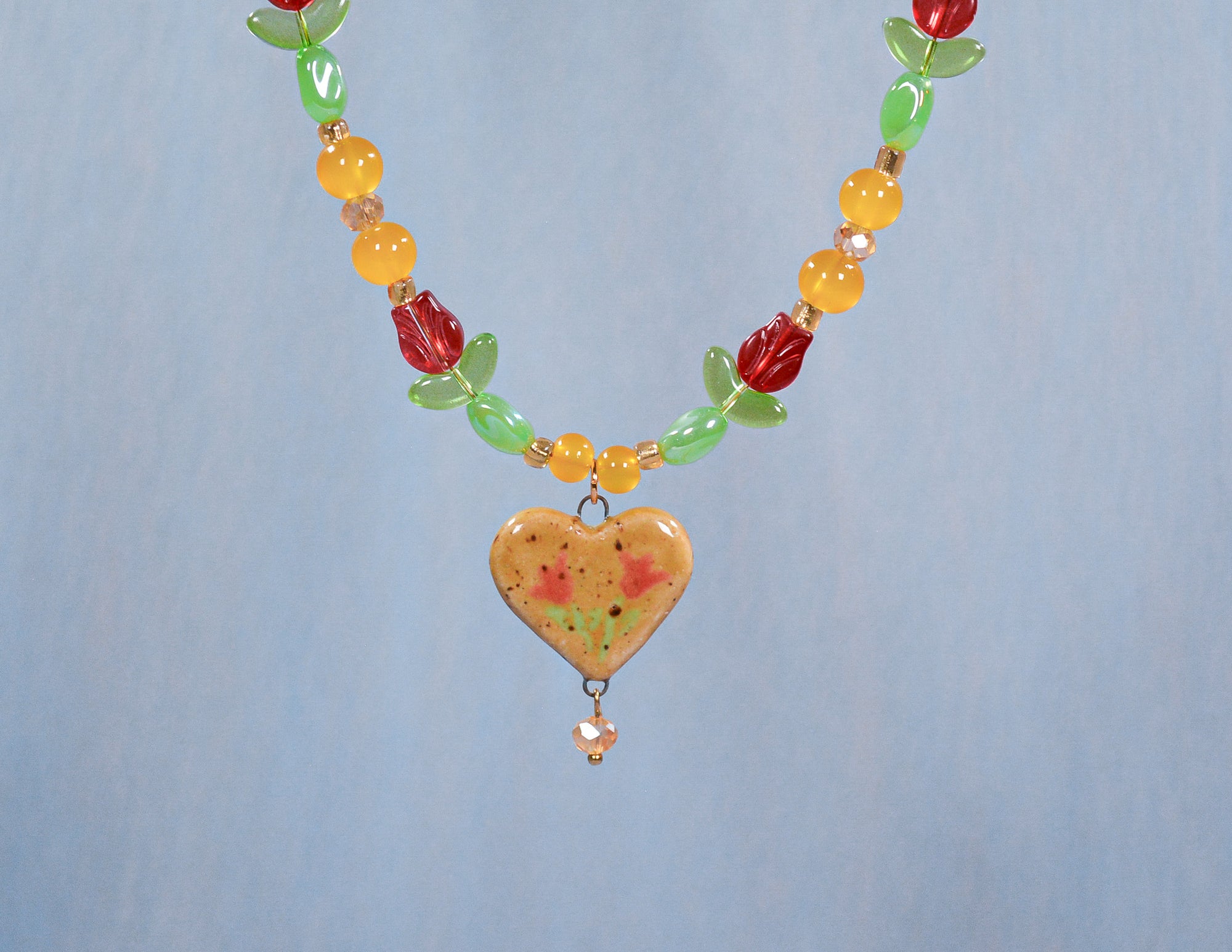 Lemon Tulip Beaded Necklace