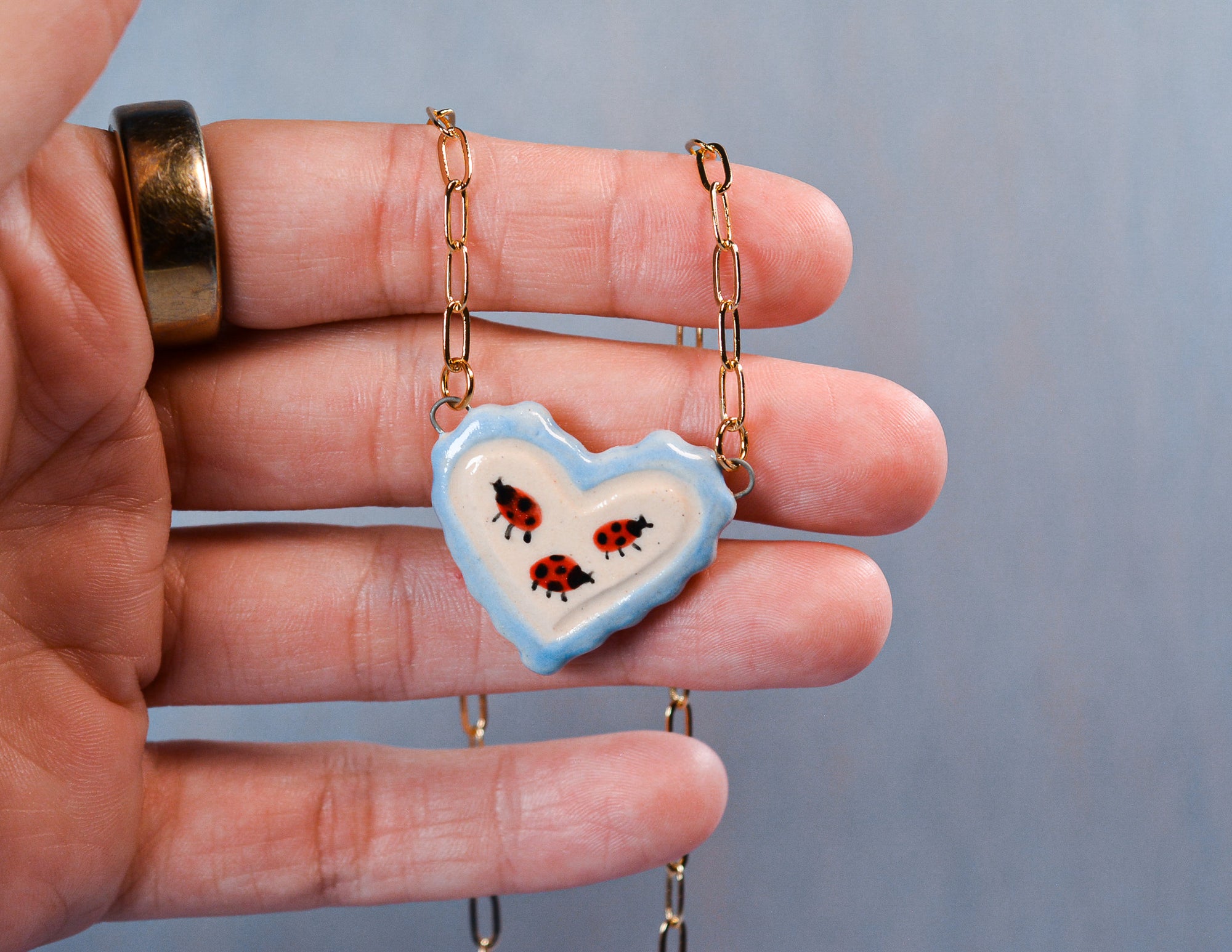 Three Little Ladybugs Necklace