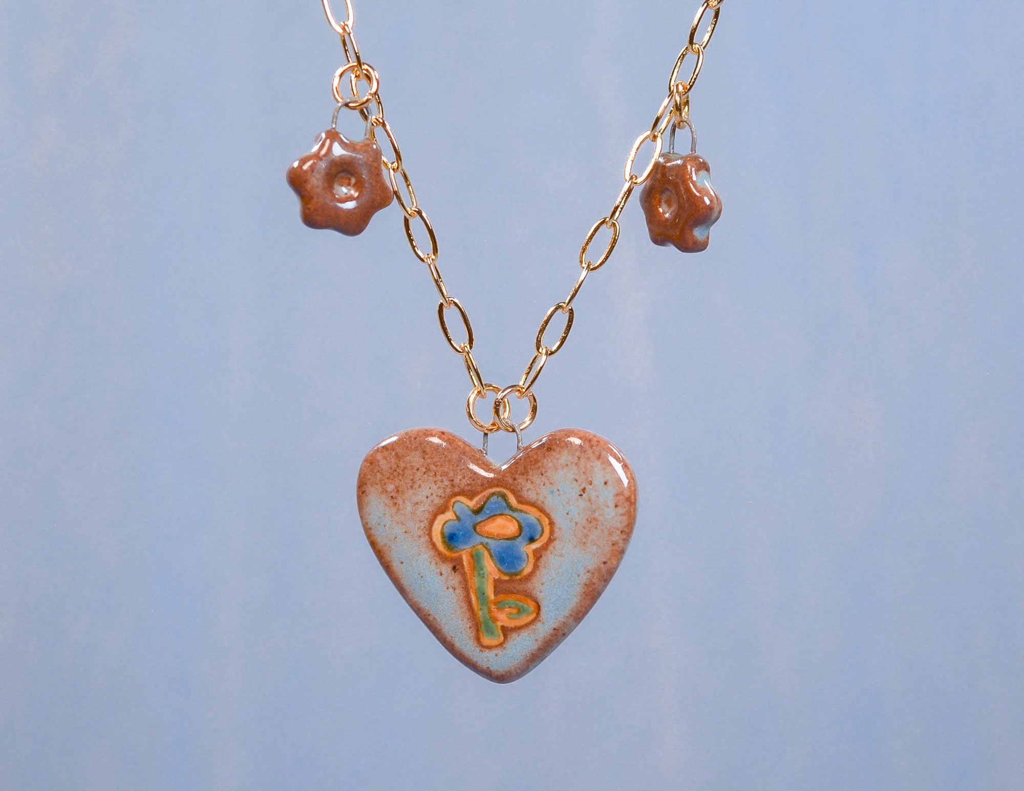 Blue Daisies Heart Necklace
