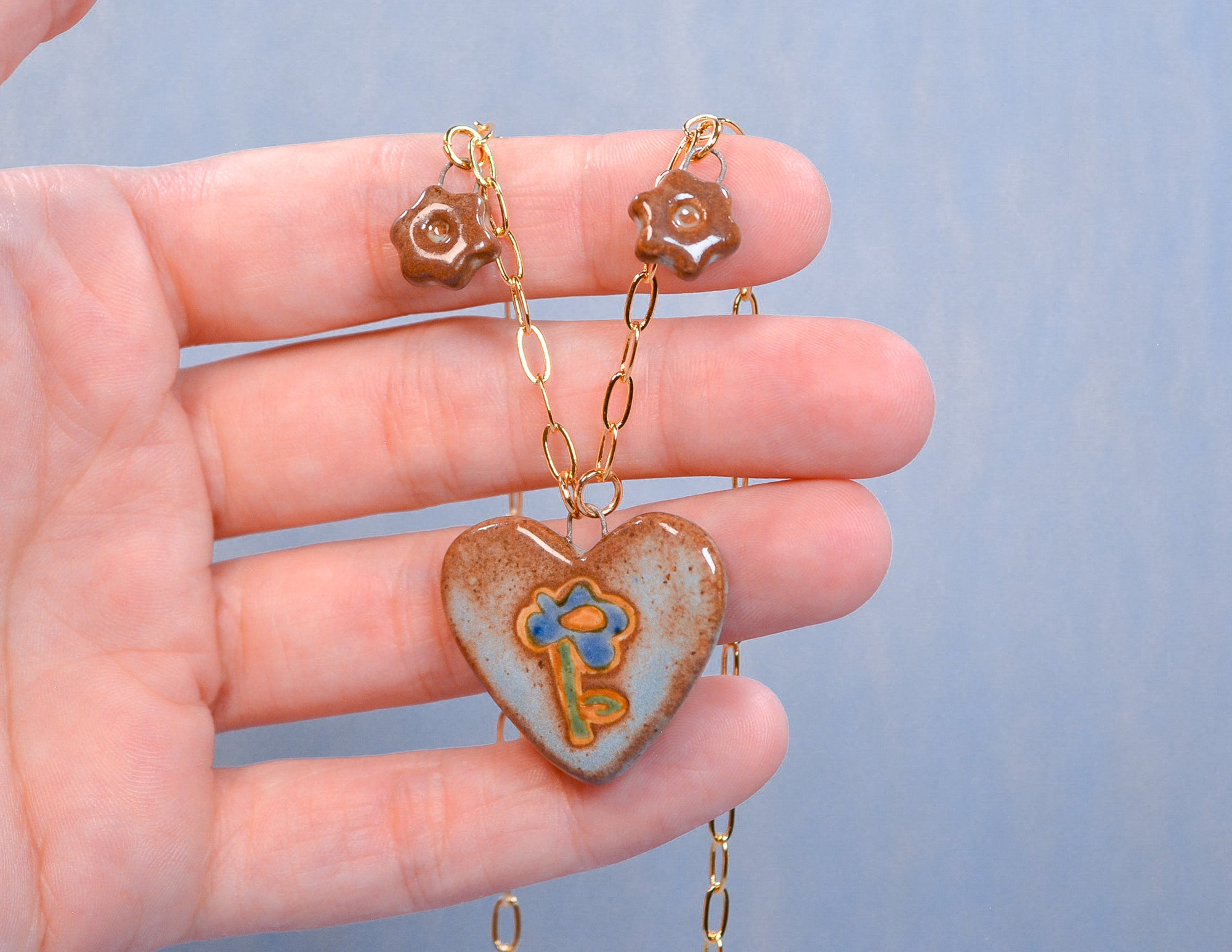 Blue Daisies Heart Necklace