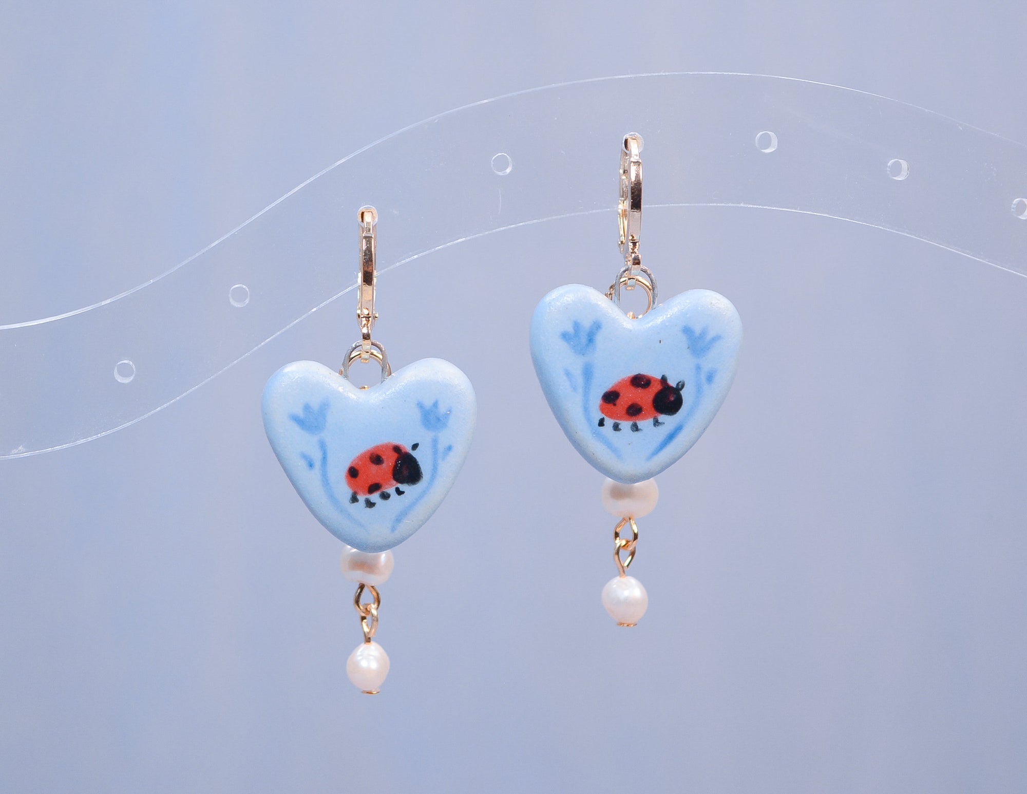 Ladybugs and Pearls Earrings