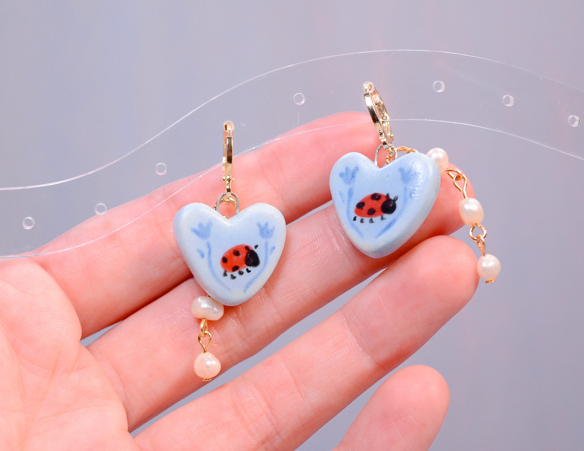 Ladybugs and Pearls Earrings