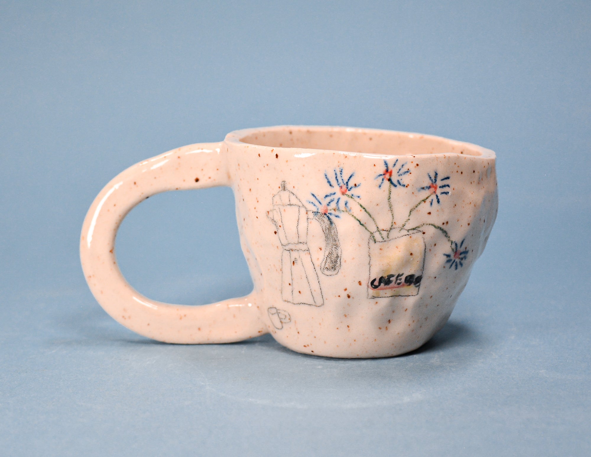 Illustrated Pinched Espresso Ceramic Mug