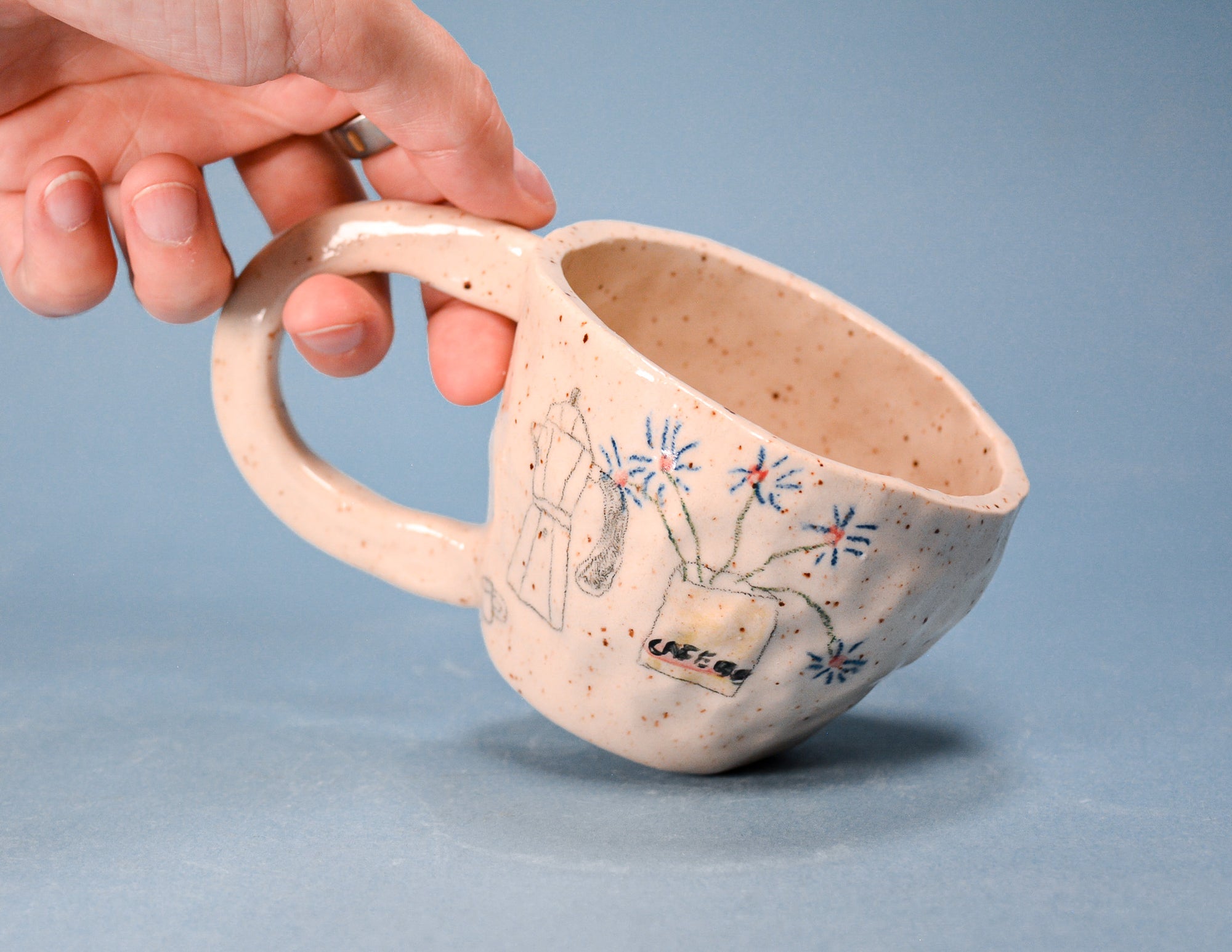 Illustrated Pinched Espresso Ceramic Mug