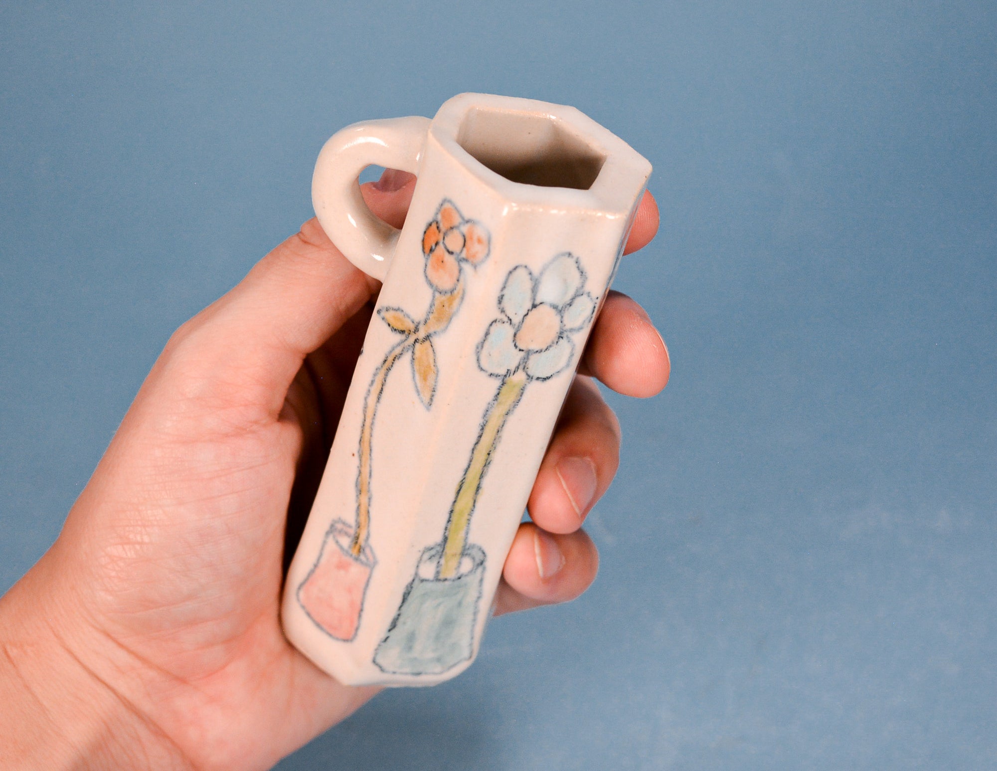Floral Hexagon Bud Vase
