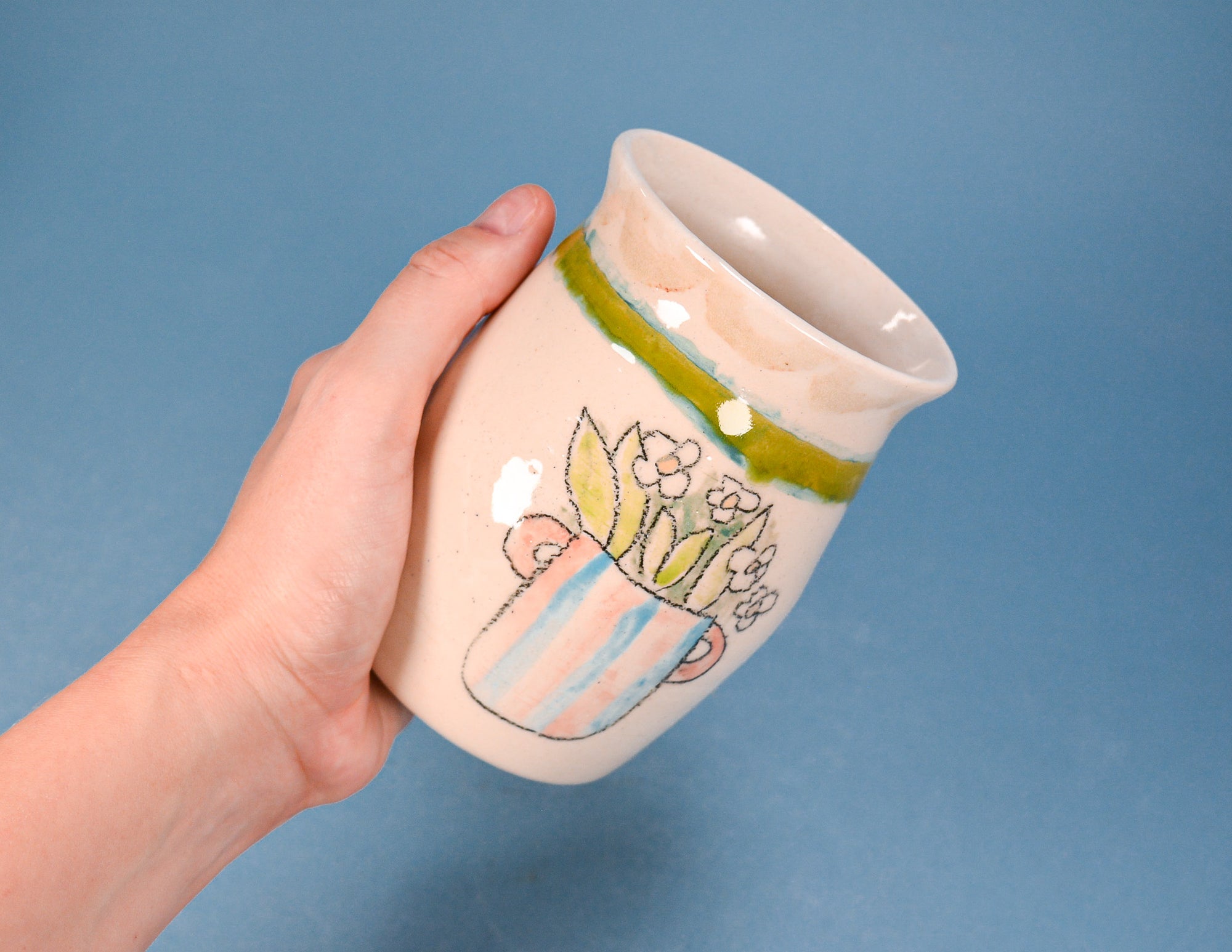Striped Flower Pot Vase