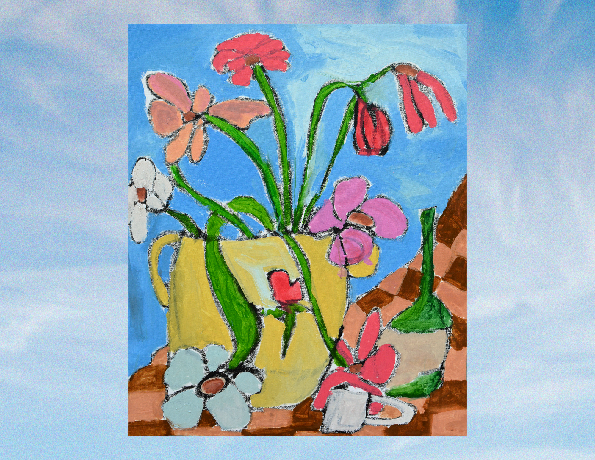 Wine and Tulip Pot - Painting on Canvas 2024