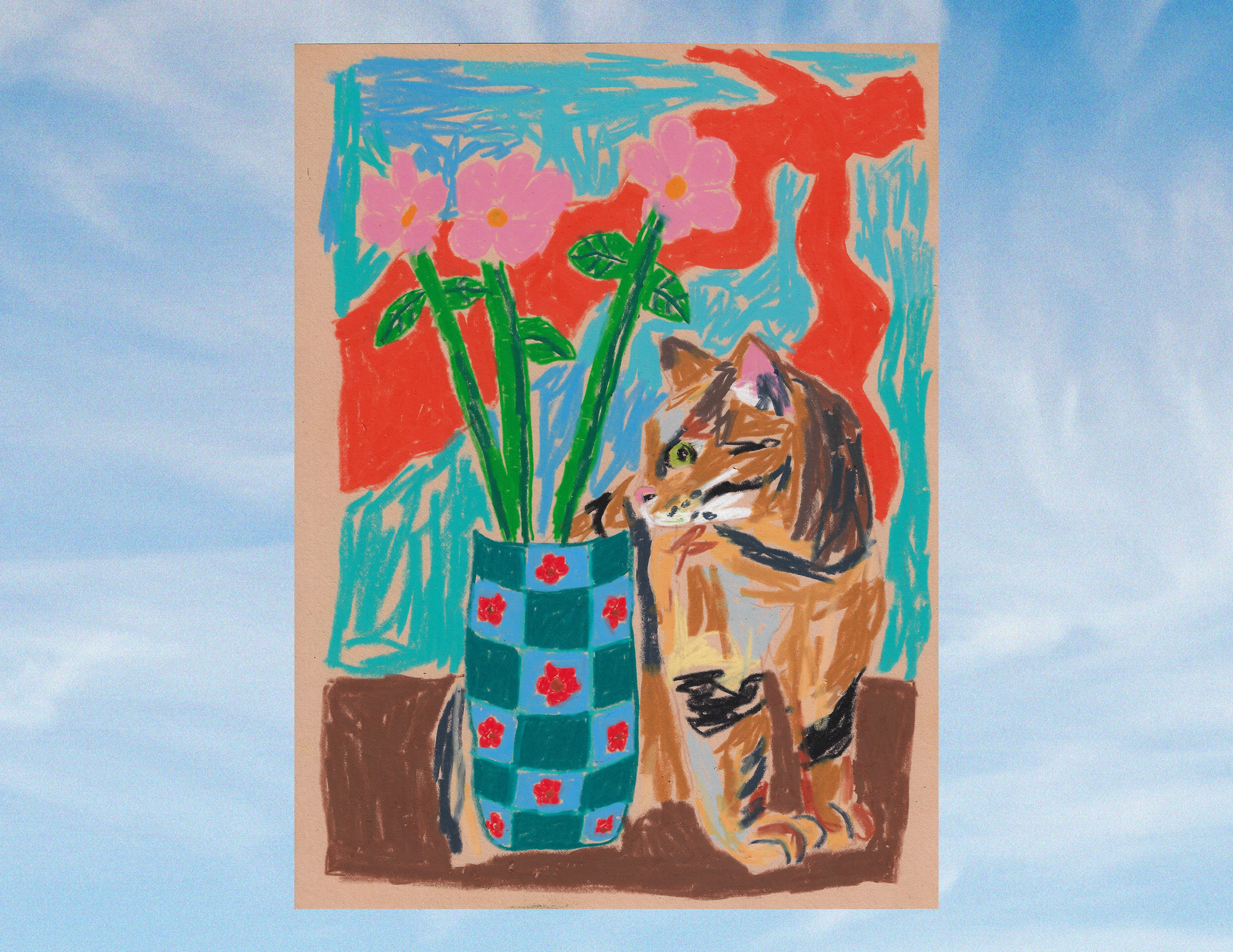 "Cat and Vase" - Noah Mackenzie Original Drawing 2025