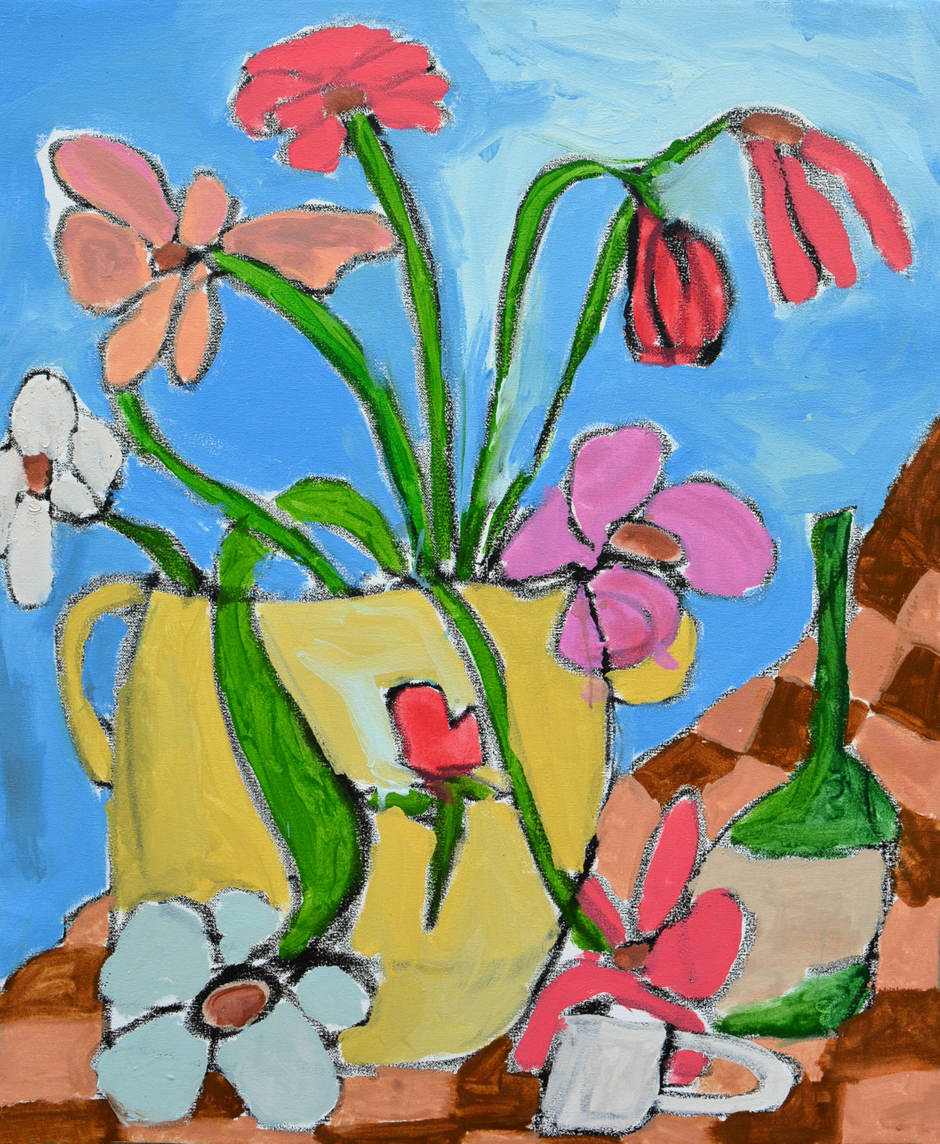 Wine and Tulip Pot - Painting on Canvas 2024