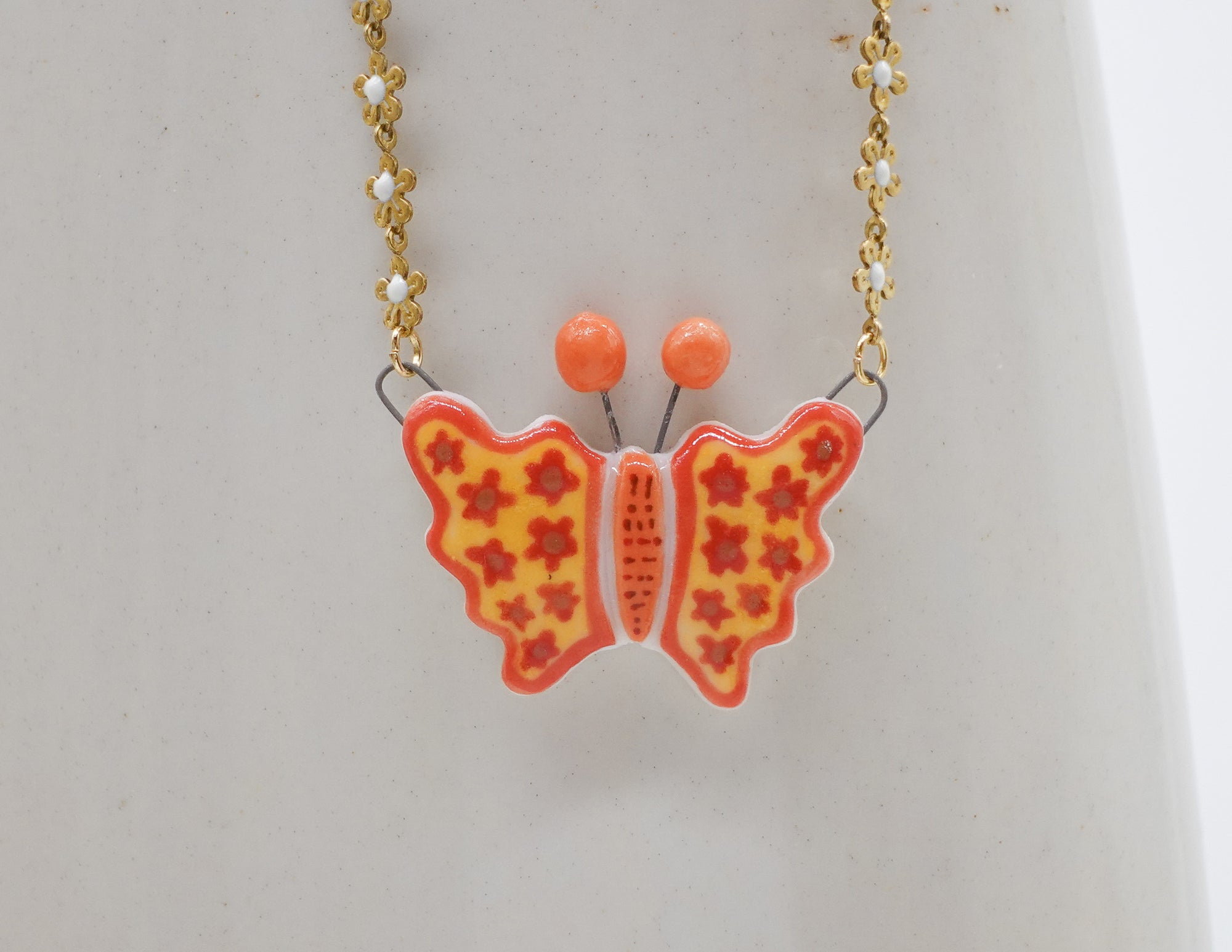 Red Poppies Butterfly Necklace