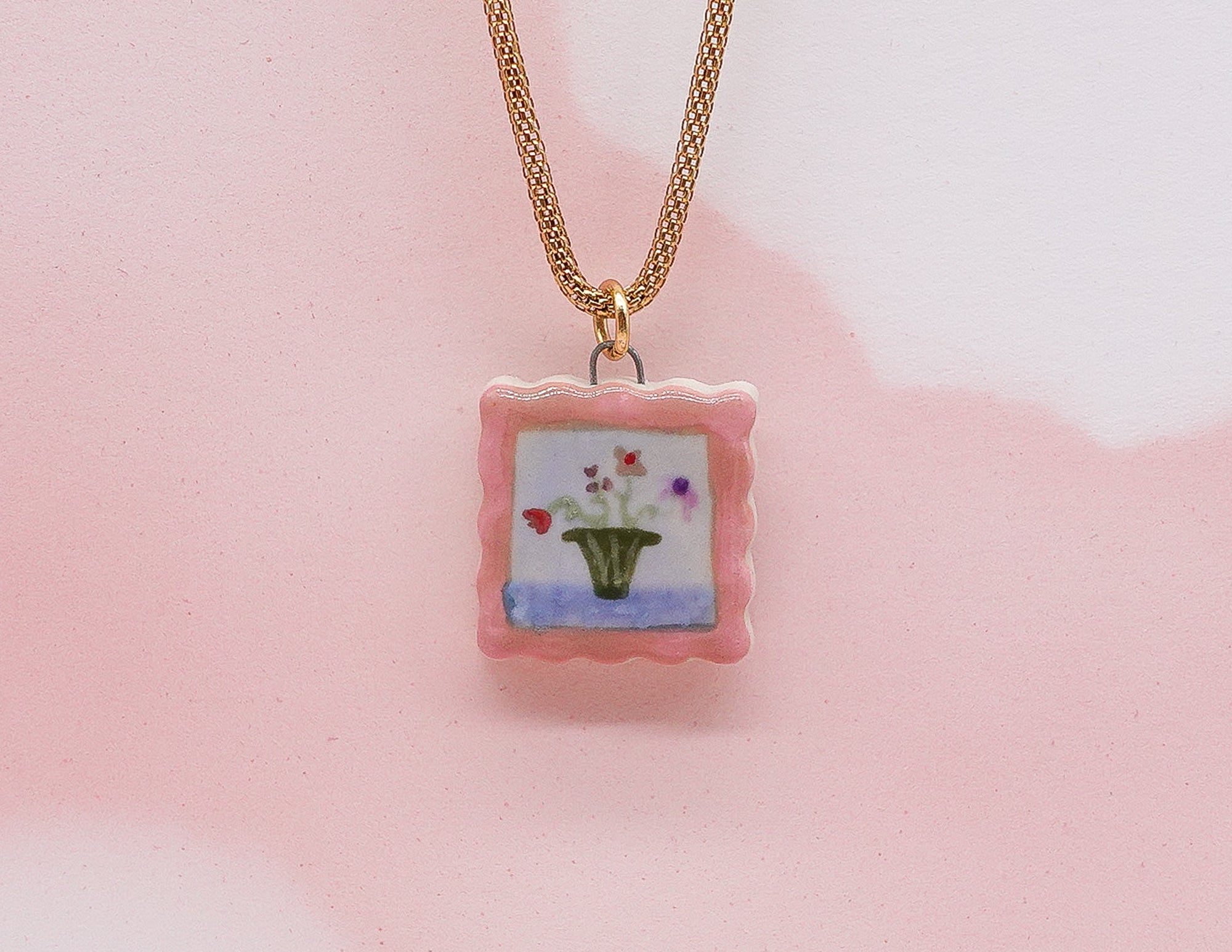 Small Flower Vase Painting Necklace