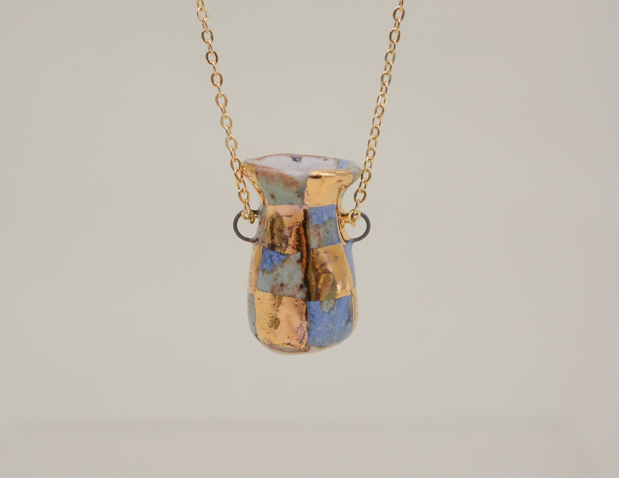Gold Checkerboard Pot Necklace