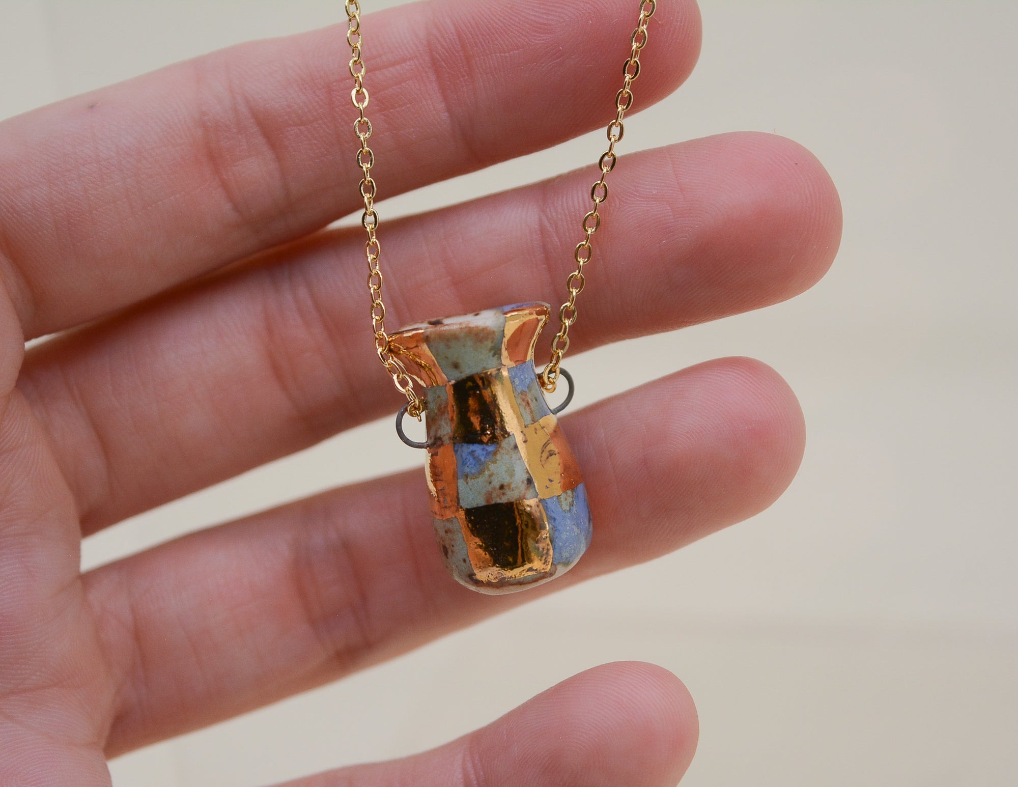 Gold Checkerboard Pot Necklace