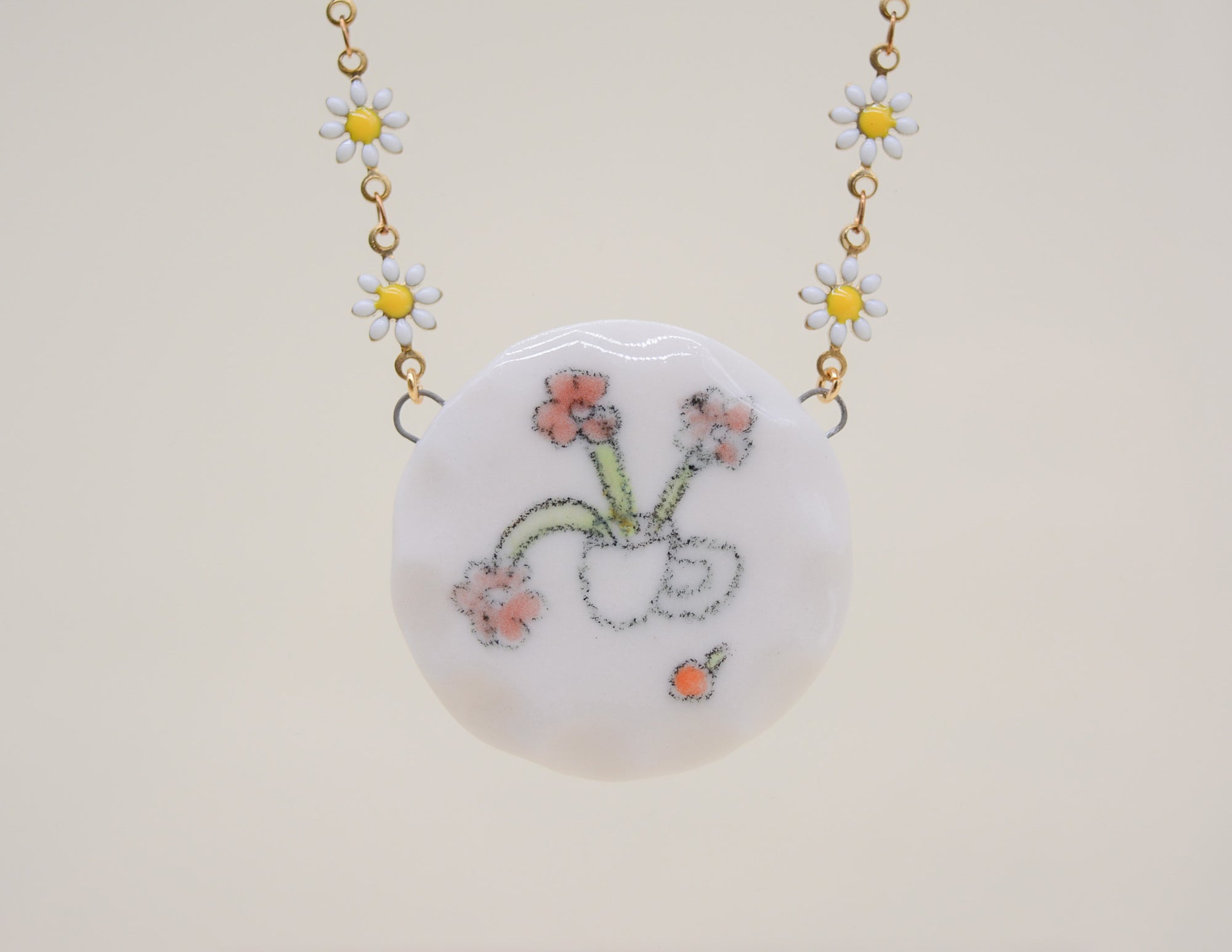 Coffee Cup and Daisies Necklace