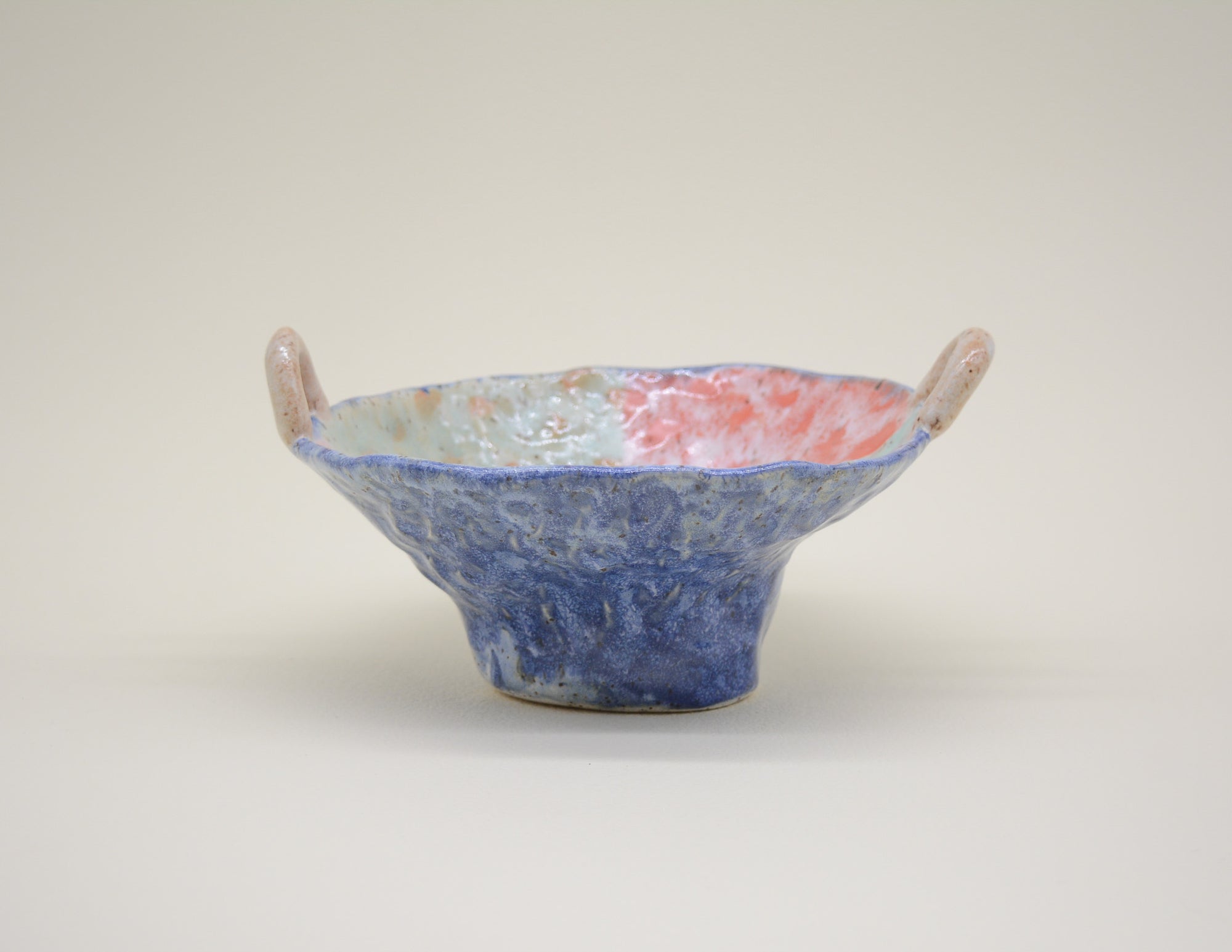 Blue Pink and Green Handled Bowl