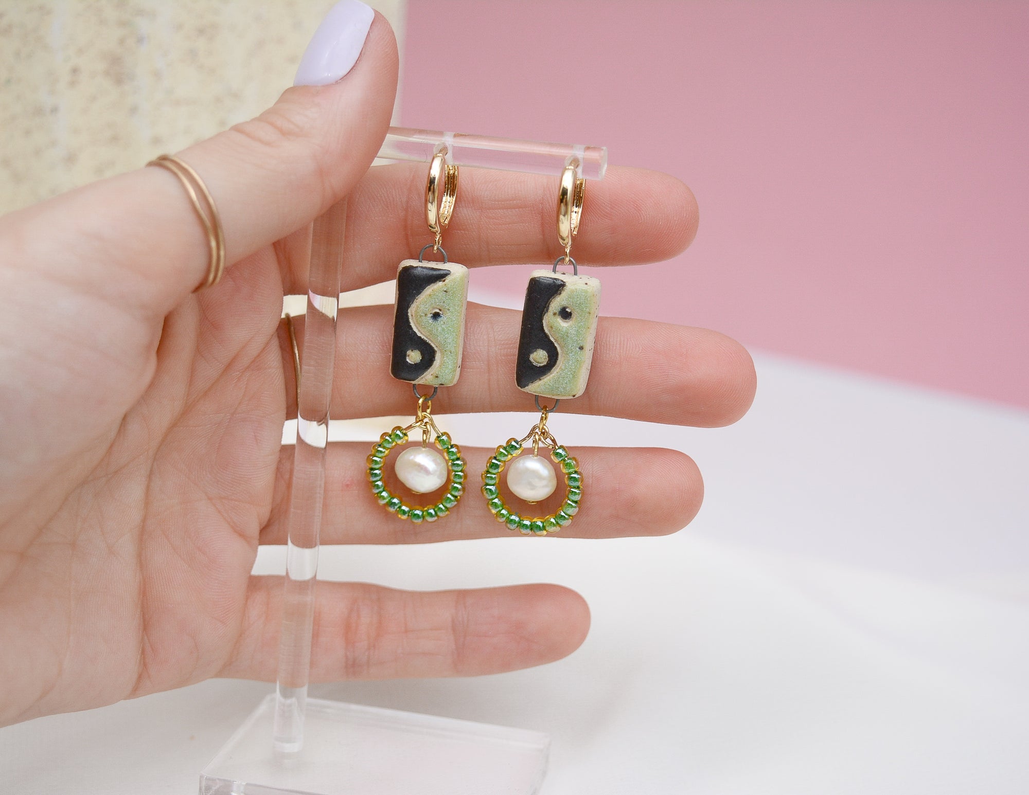 Yin Yang and Pearls Earrings