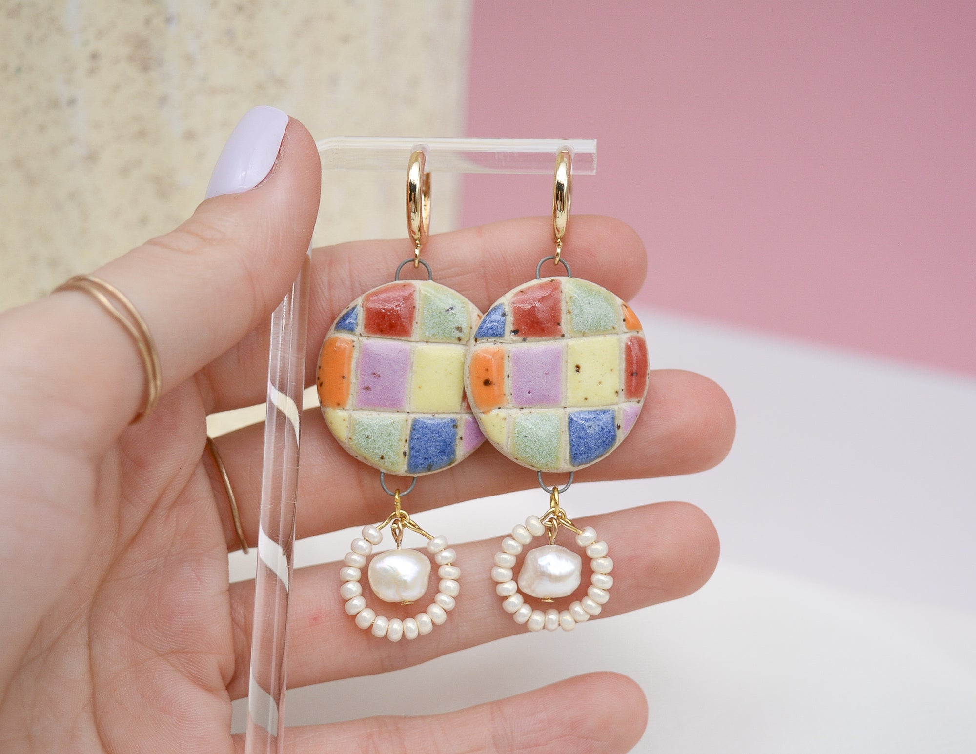 Rainbow Checkered Earrings