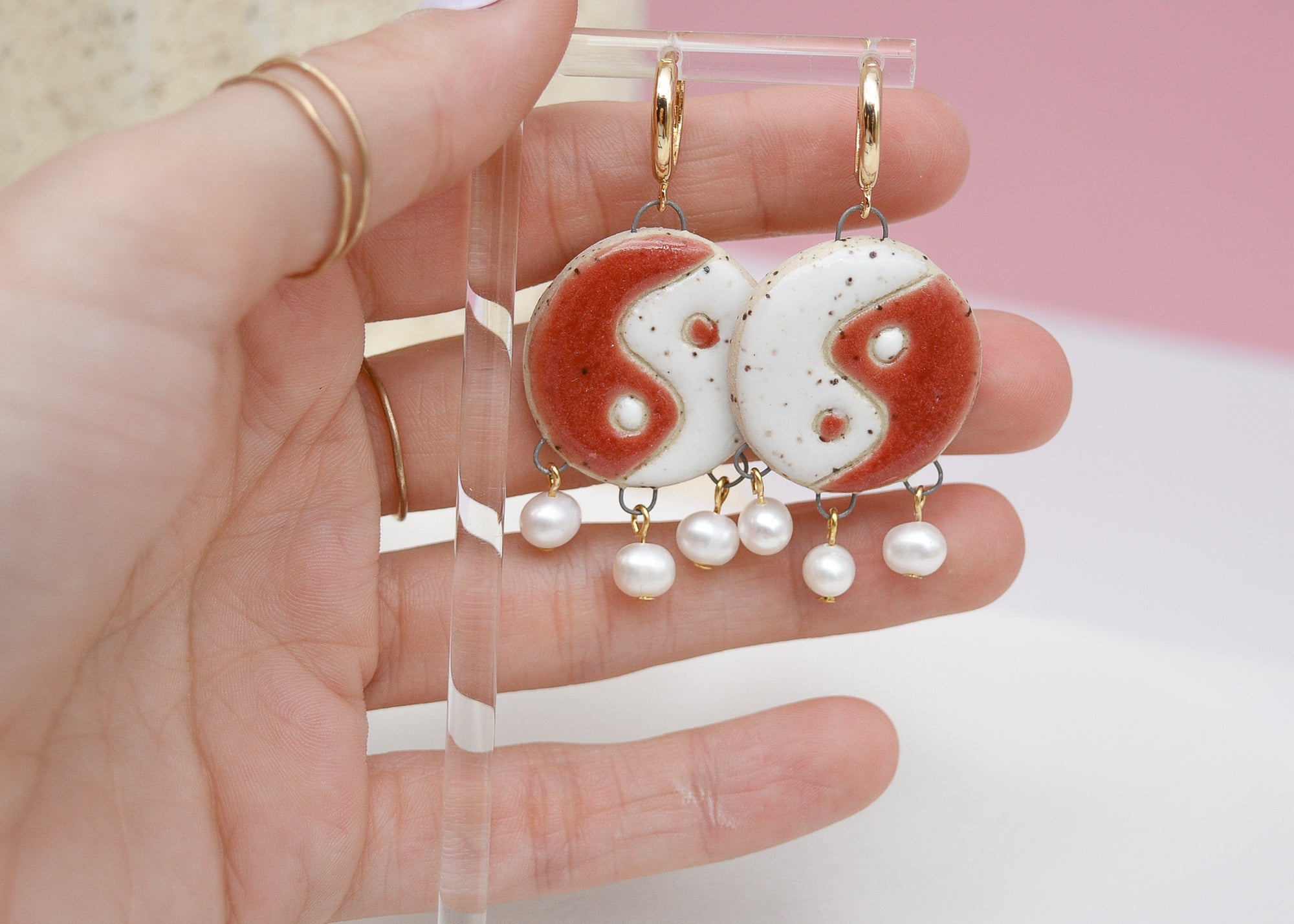 Yin Yang and Pearls Earrings