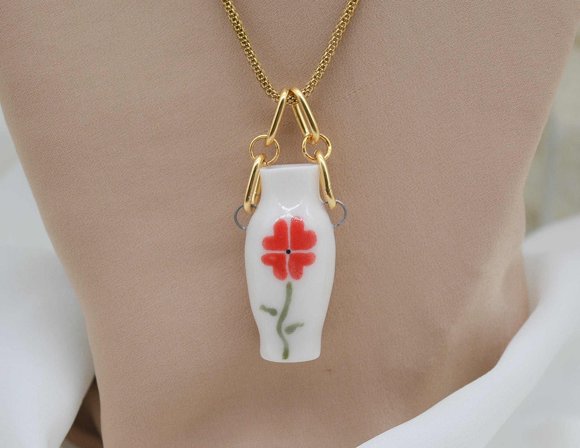 Red Flower Pot Necklace