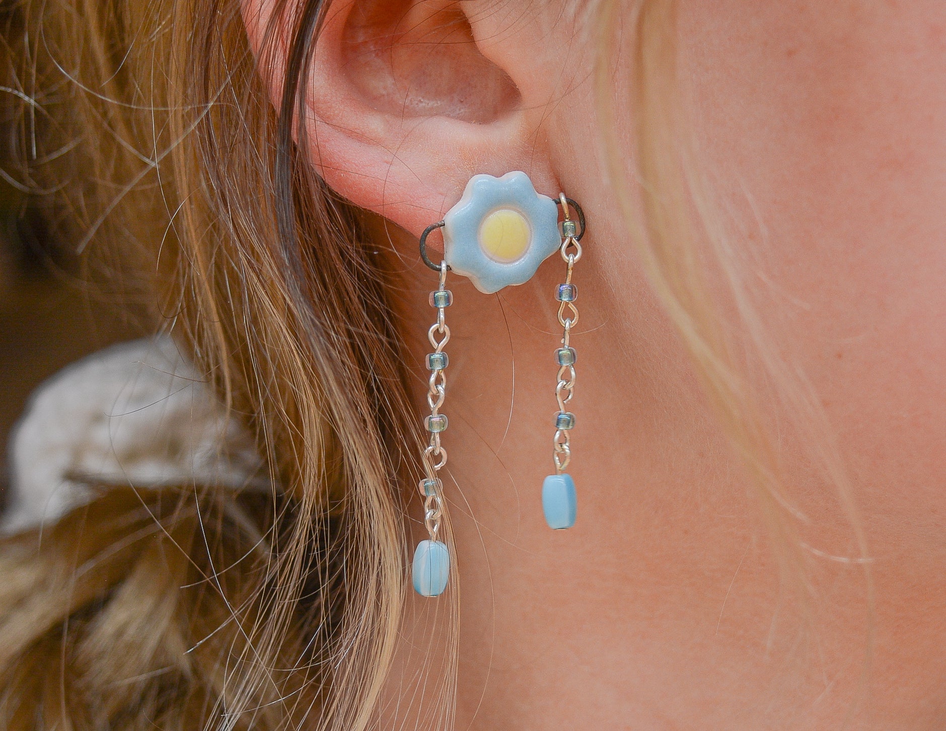 Daisy Drop Earrings - Blue