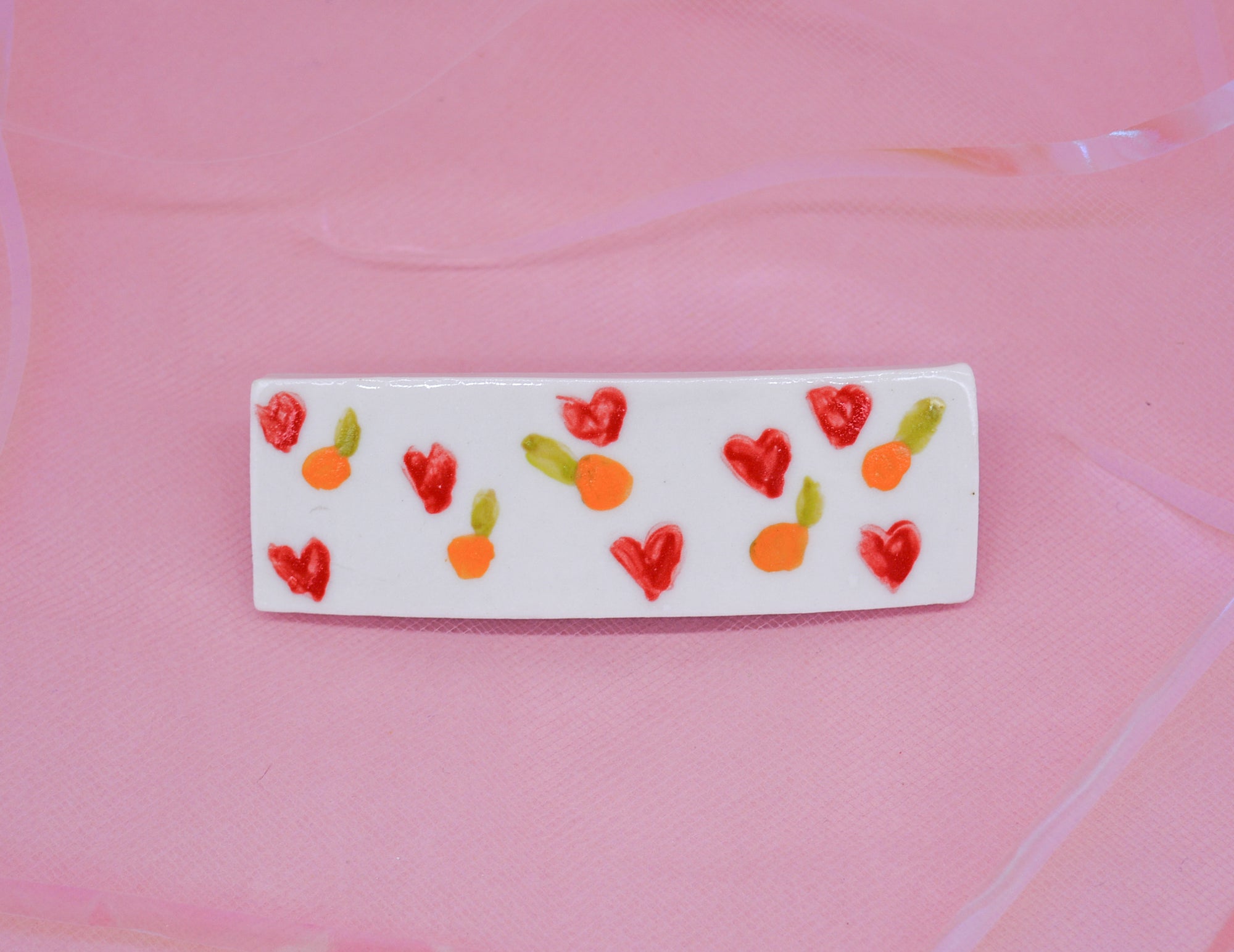 Oranges and Candy Hearts Barrette