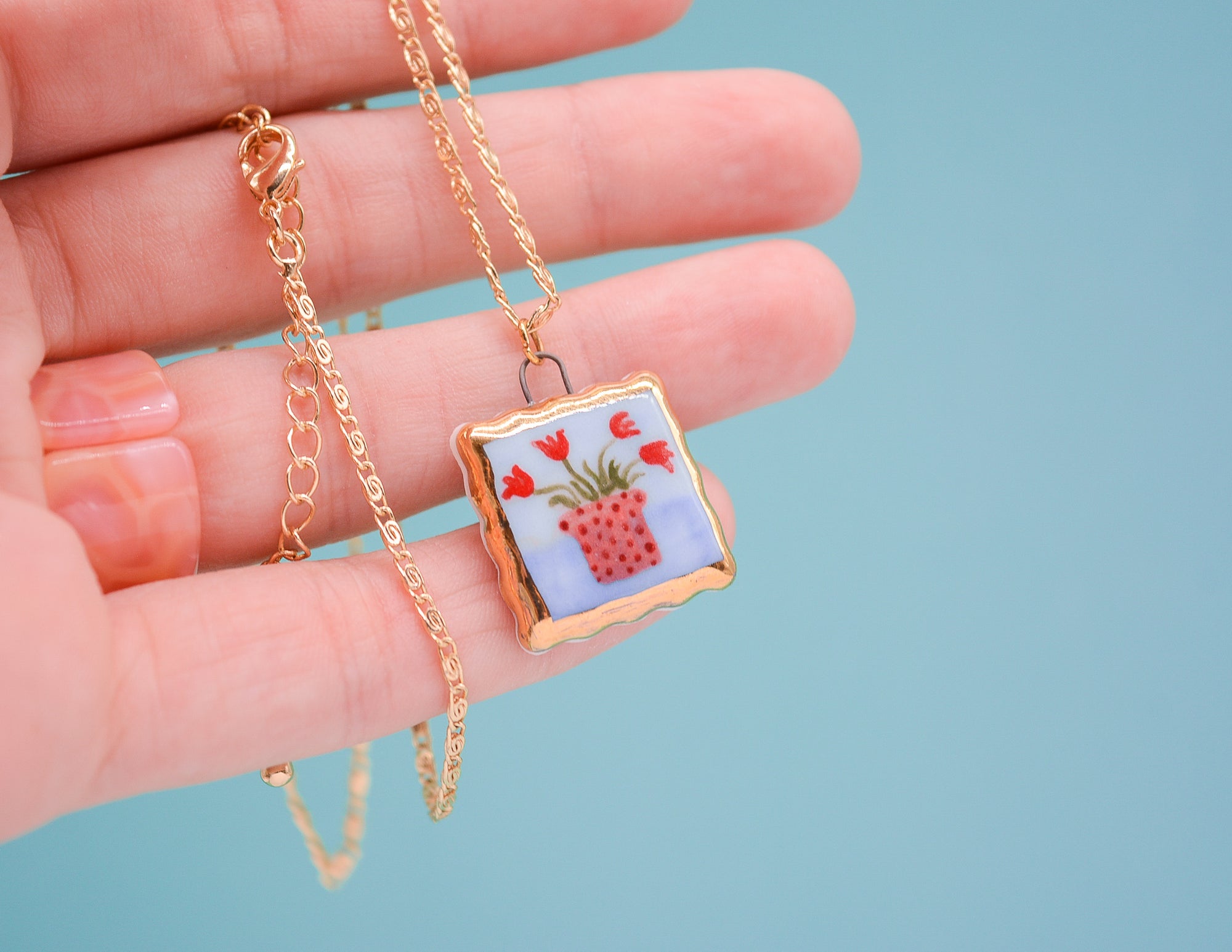 plant pot necklace Flower Pot Portrait Necklace