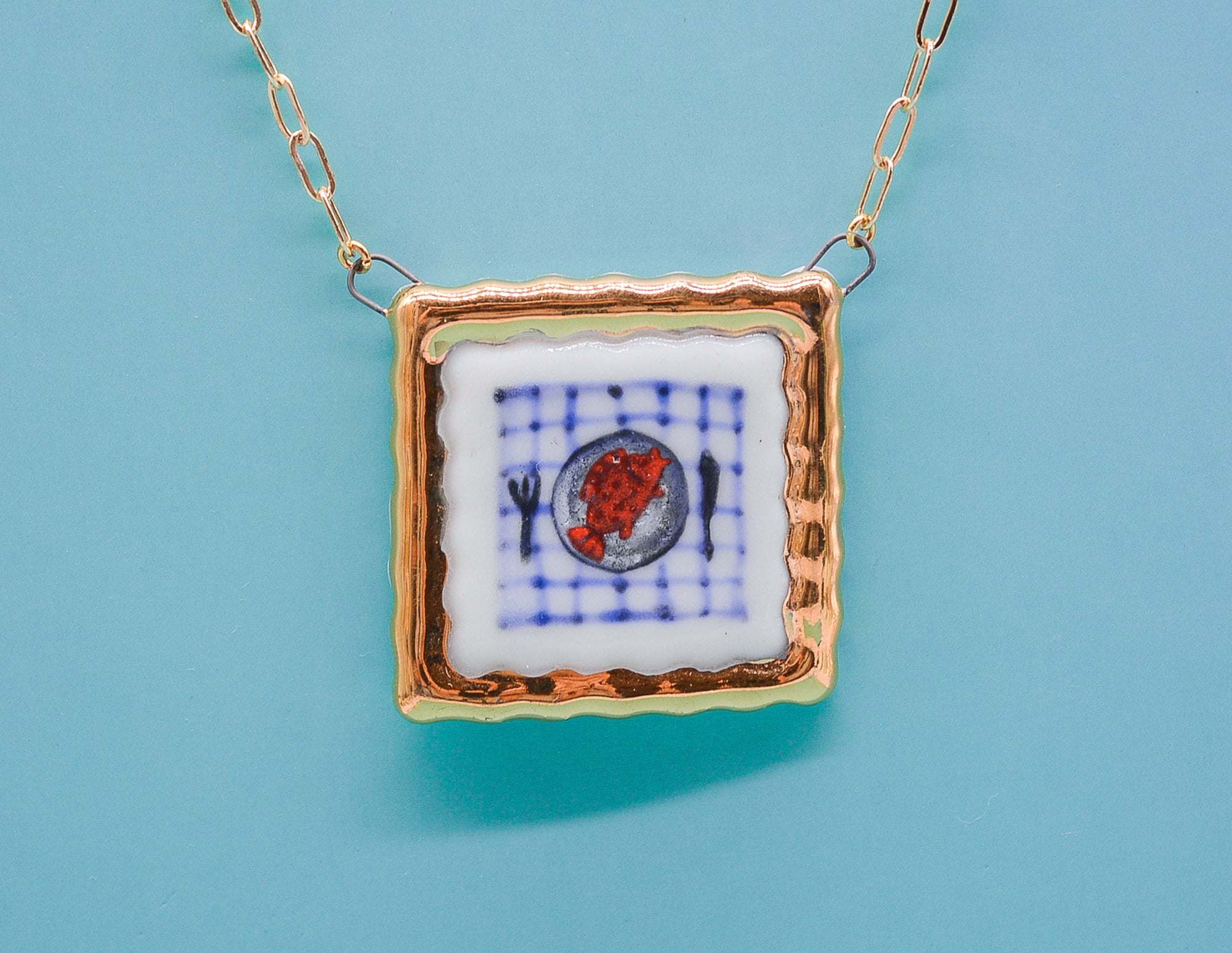 Red Fish Plate Painting Necklace