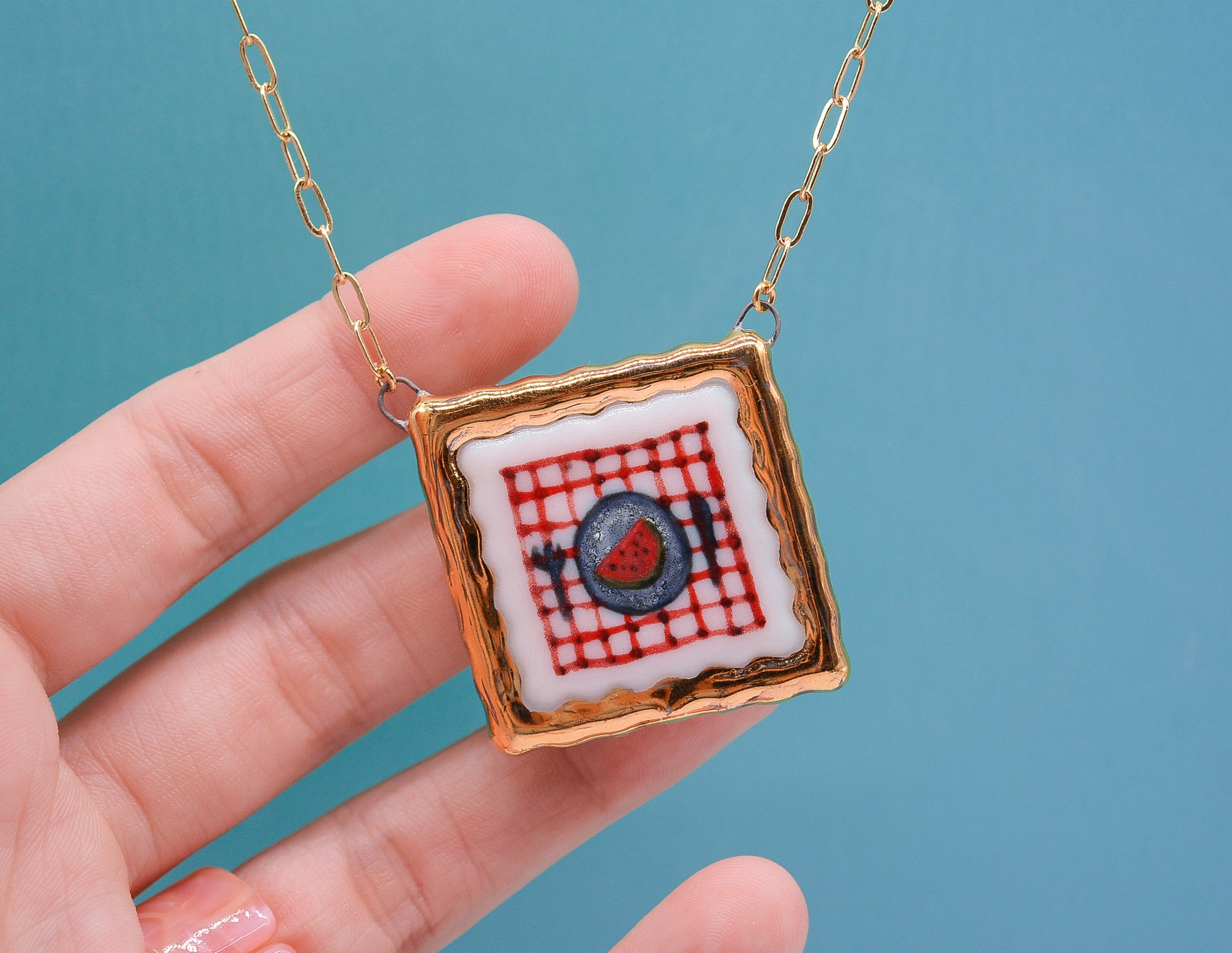 Watermelon Snack Painting Necklace