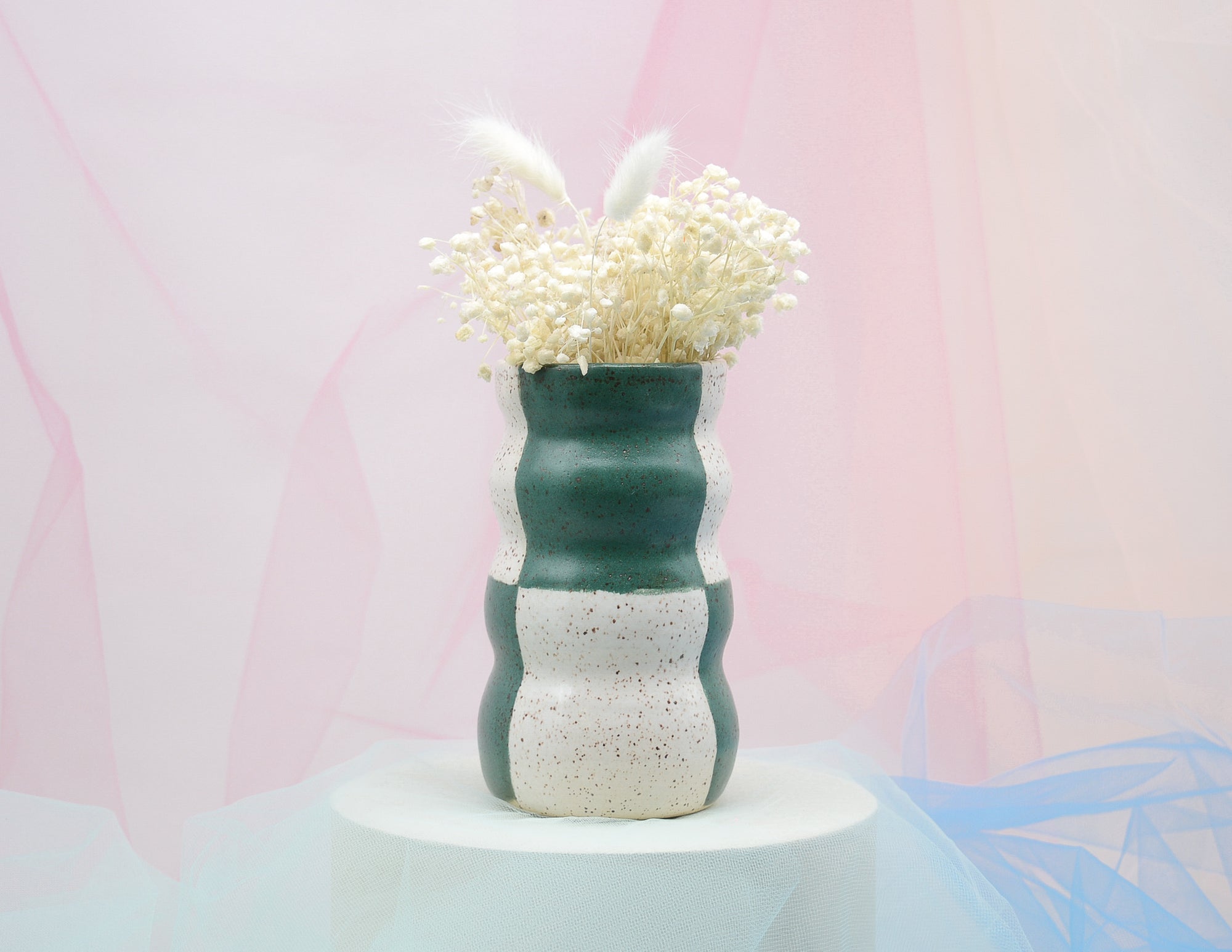 Green and White Checkered Vase