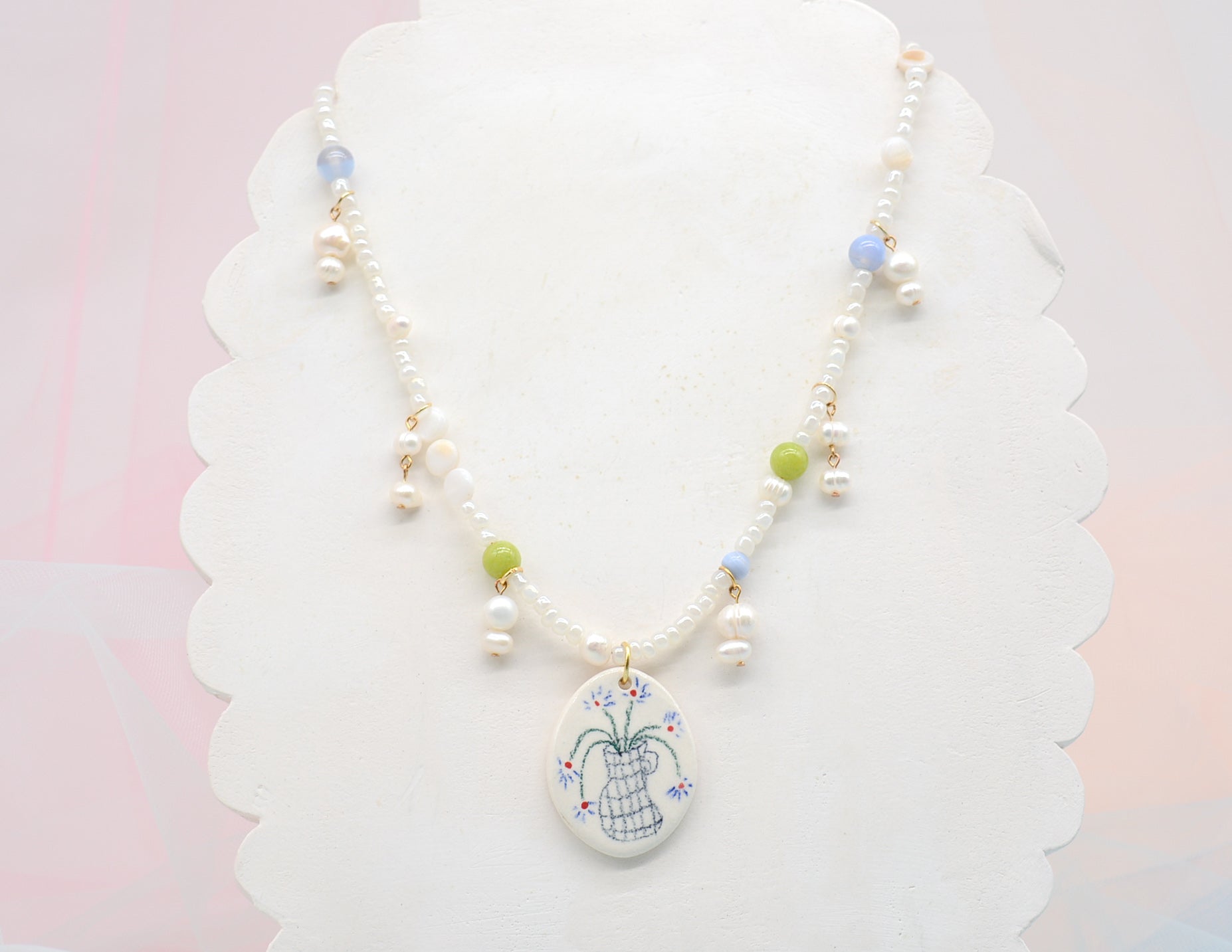 Pearls and Potted Flowers Necklace